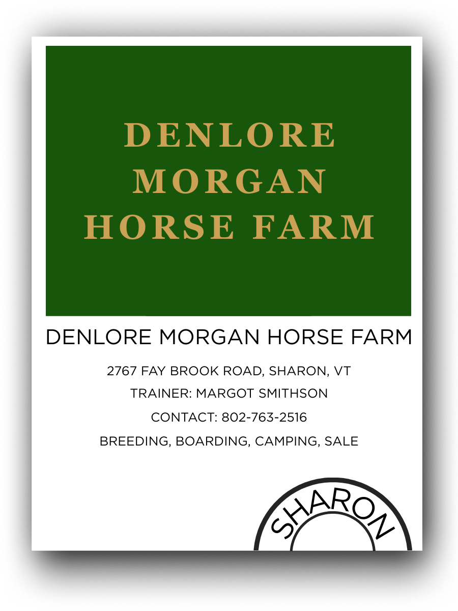 Signboard for DenLore Morgan Horse Farm with farm details