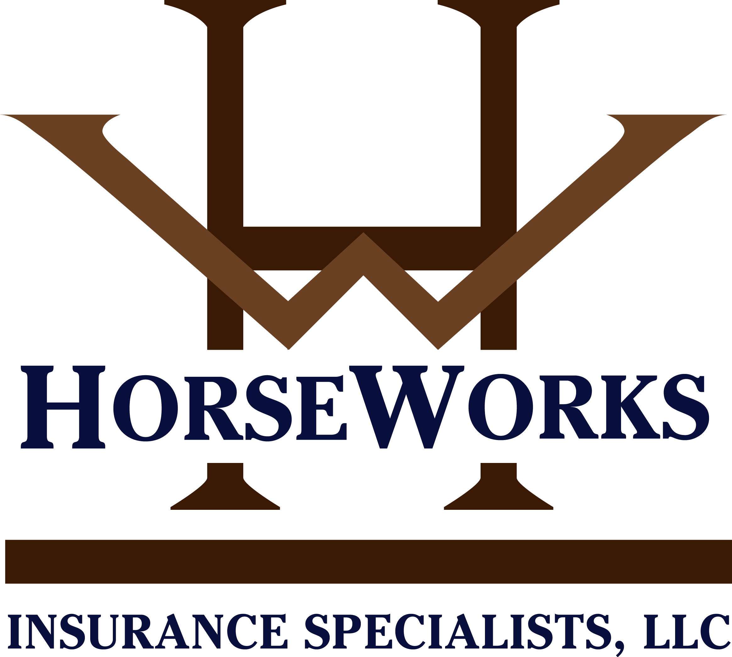 Logo for Horseworks with a stylized horse head in a horseshoe, with text below reading 'Horseworks Insurance Specialists'.