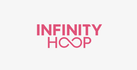Logo for Infinity Hoop with pink text on a white background.