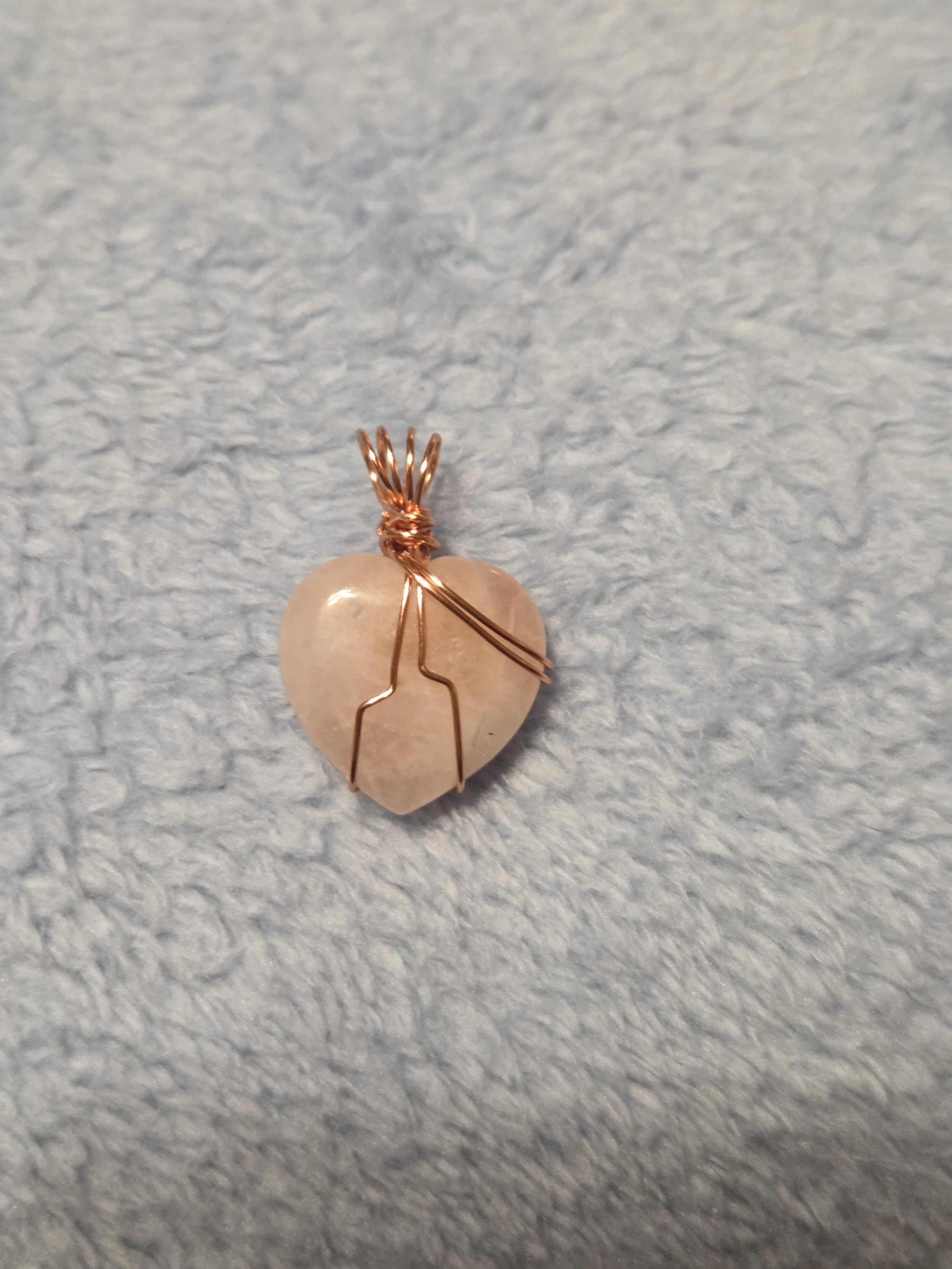 Rose Quartz Heart Copper Wrapped Pendant | Handmade Copper Wrapped Stone |