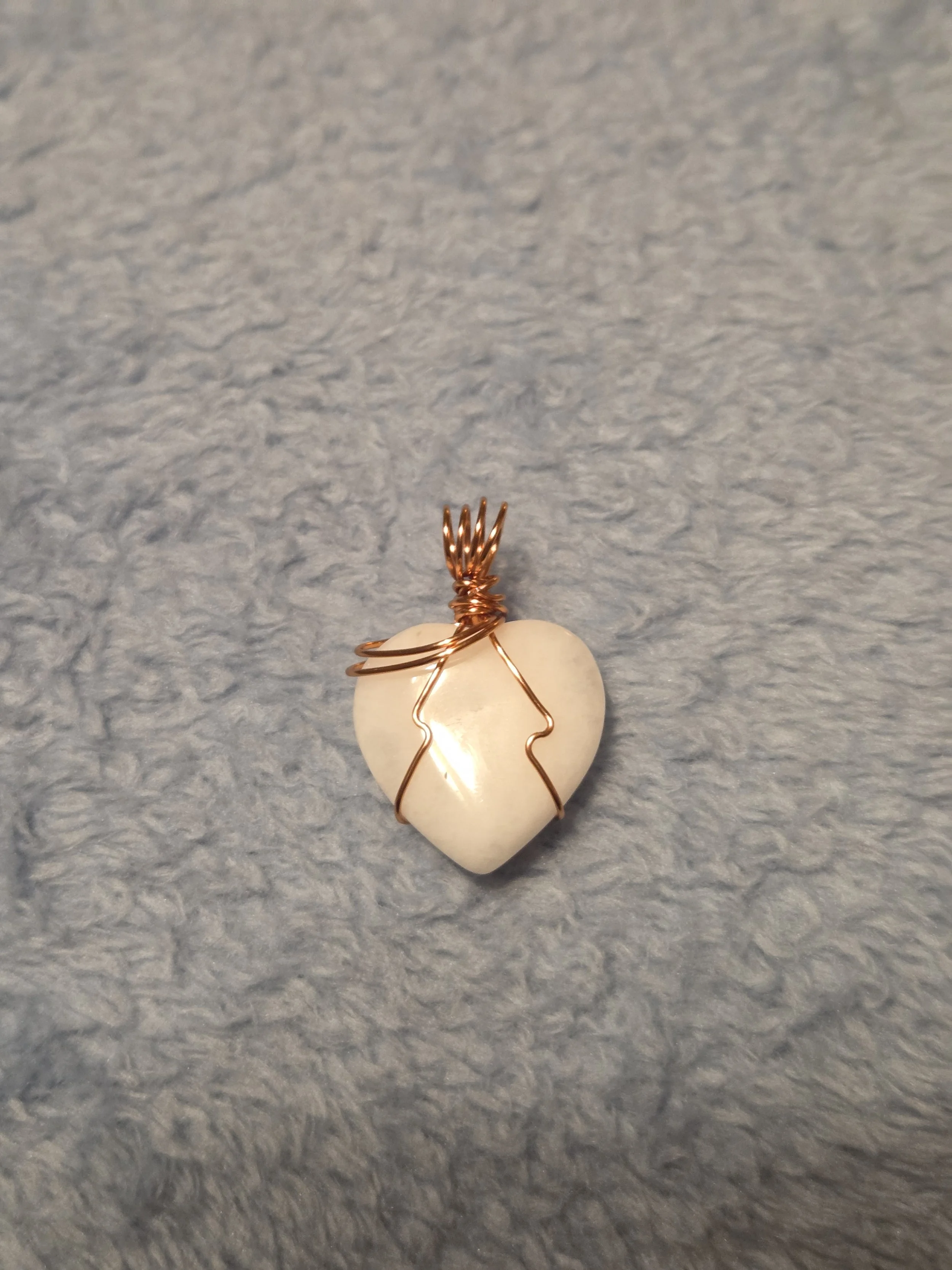Milky Quartz Heart Copper Wrapped Pendant | Handmade Copper Wrapped Stone |