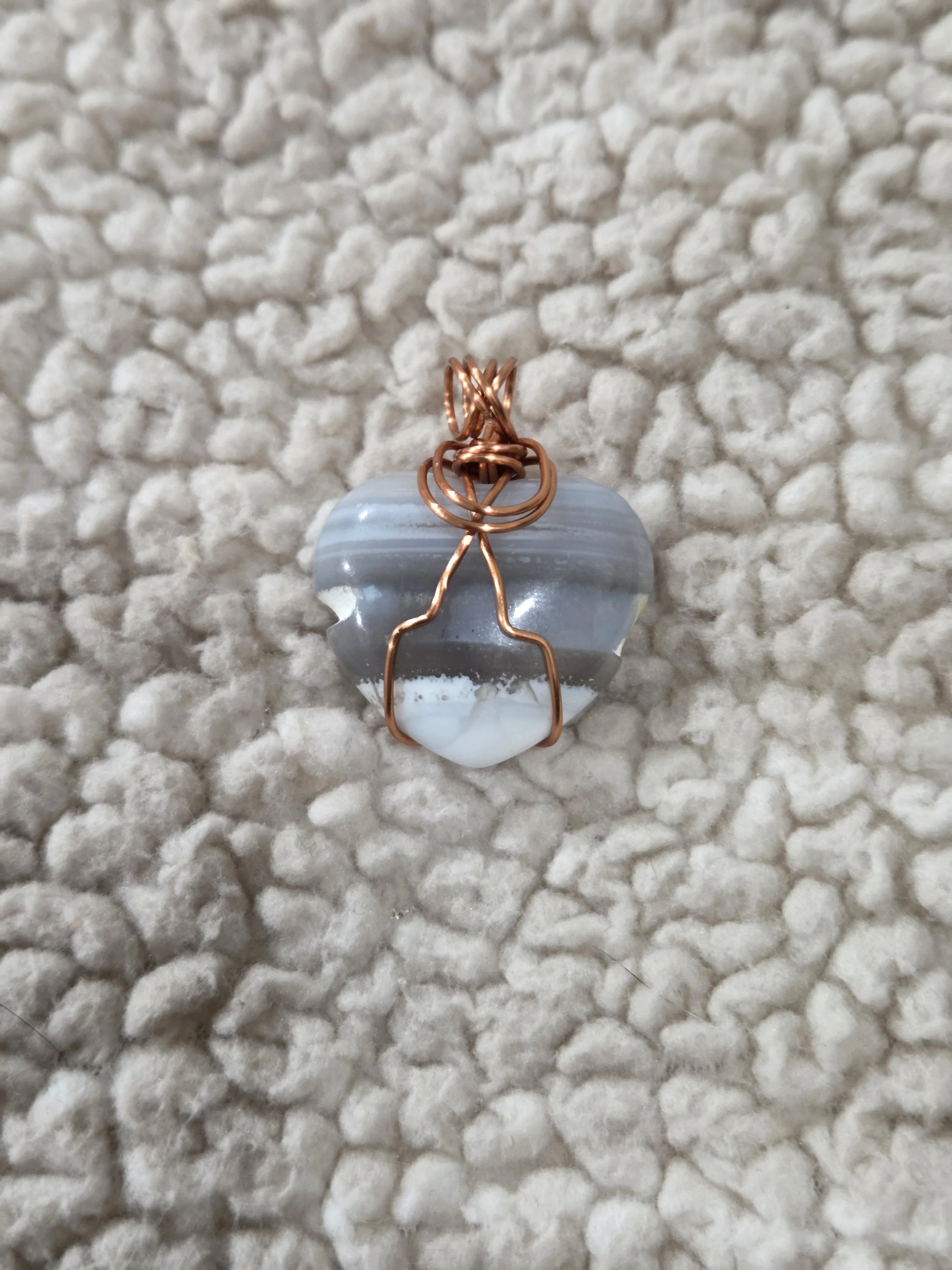 Banded Agate Heart DEW Flare | Hand-Wrapped Copper Pendant | Root & Crown Chakra Balance, Stability & Spiritual Harmony | Divine Exchange Within