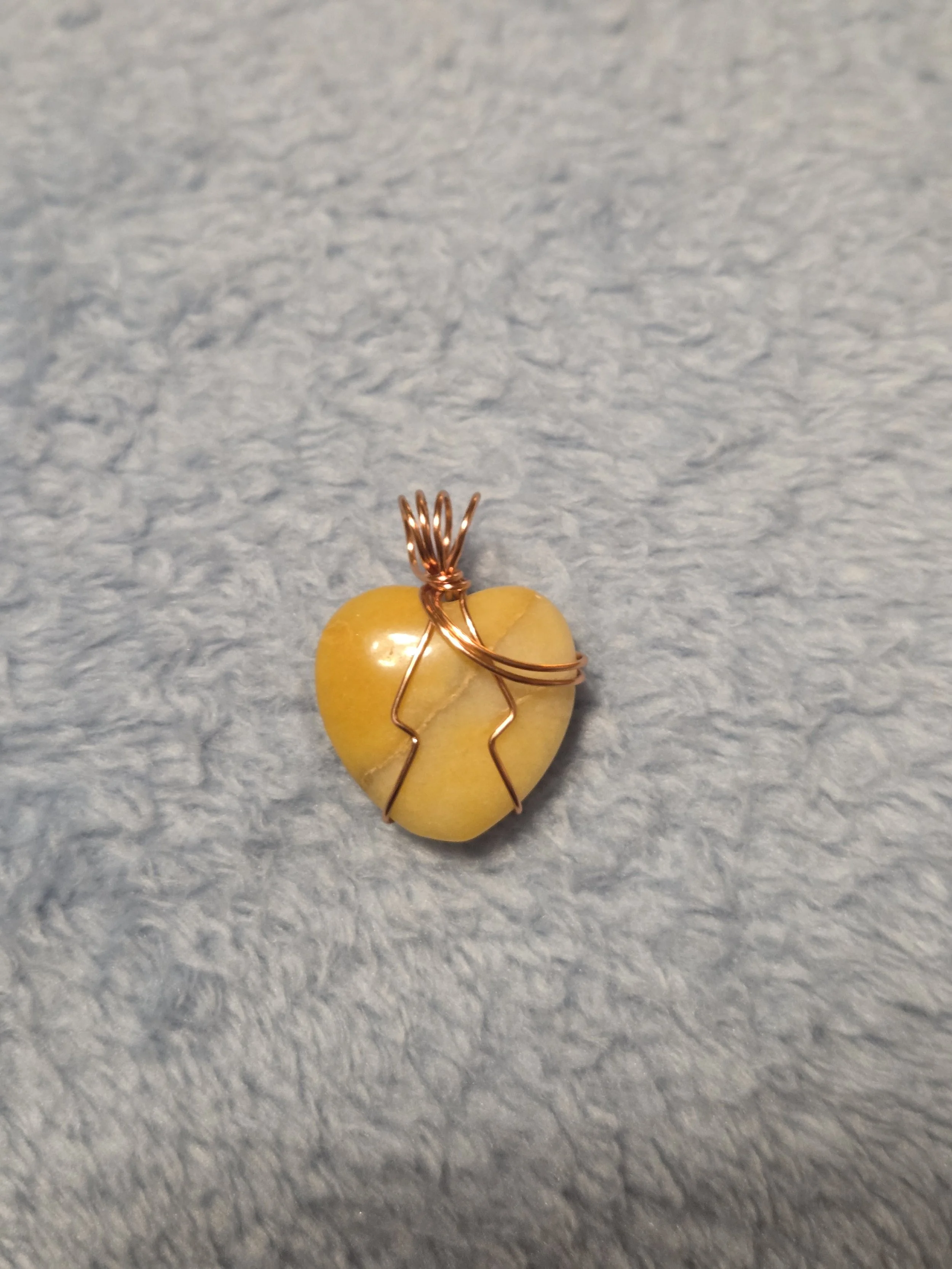 Yellow Aventurine Heart Copper Wrapped Pendant | Handmade Copper Wrapped Stone |