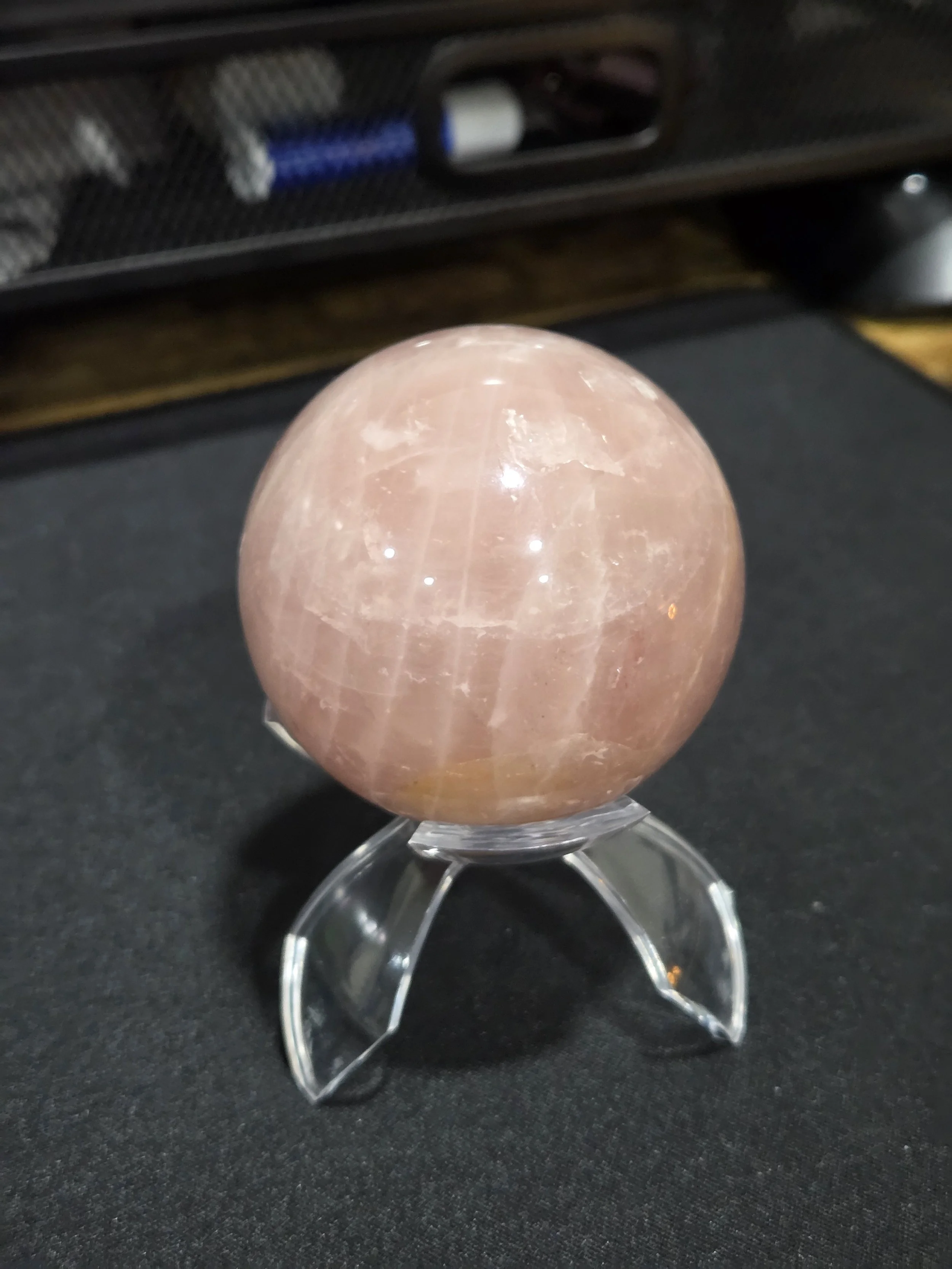 Rose Quartz Sphere DEW Flare | Polished Crystal Ball | Heart Chakra Unconditional Love, Self-Compassion & Emotional Healing | Divine Exchange Within