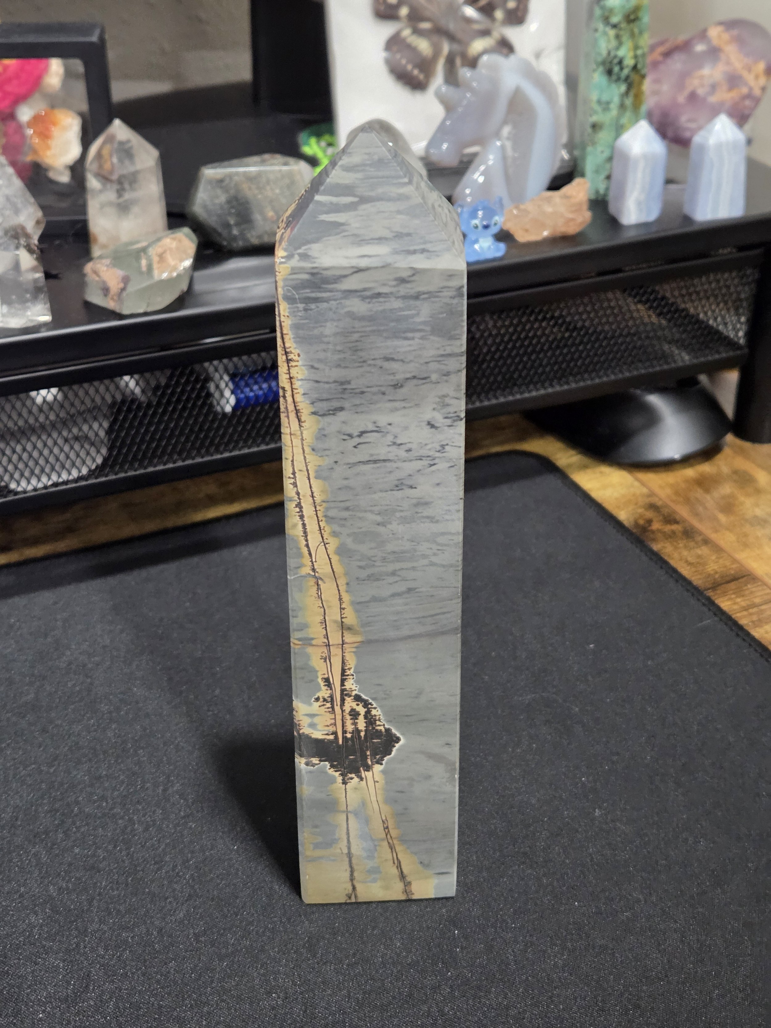 Picture Jasper Tower DEW Flare | Hand-Polished Natural Gemstone | Root & Third Eye Chakra Harmony, Ancient Earth Wisdom, Grounded Insight & Visionary Journey | Divine Exchange Within