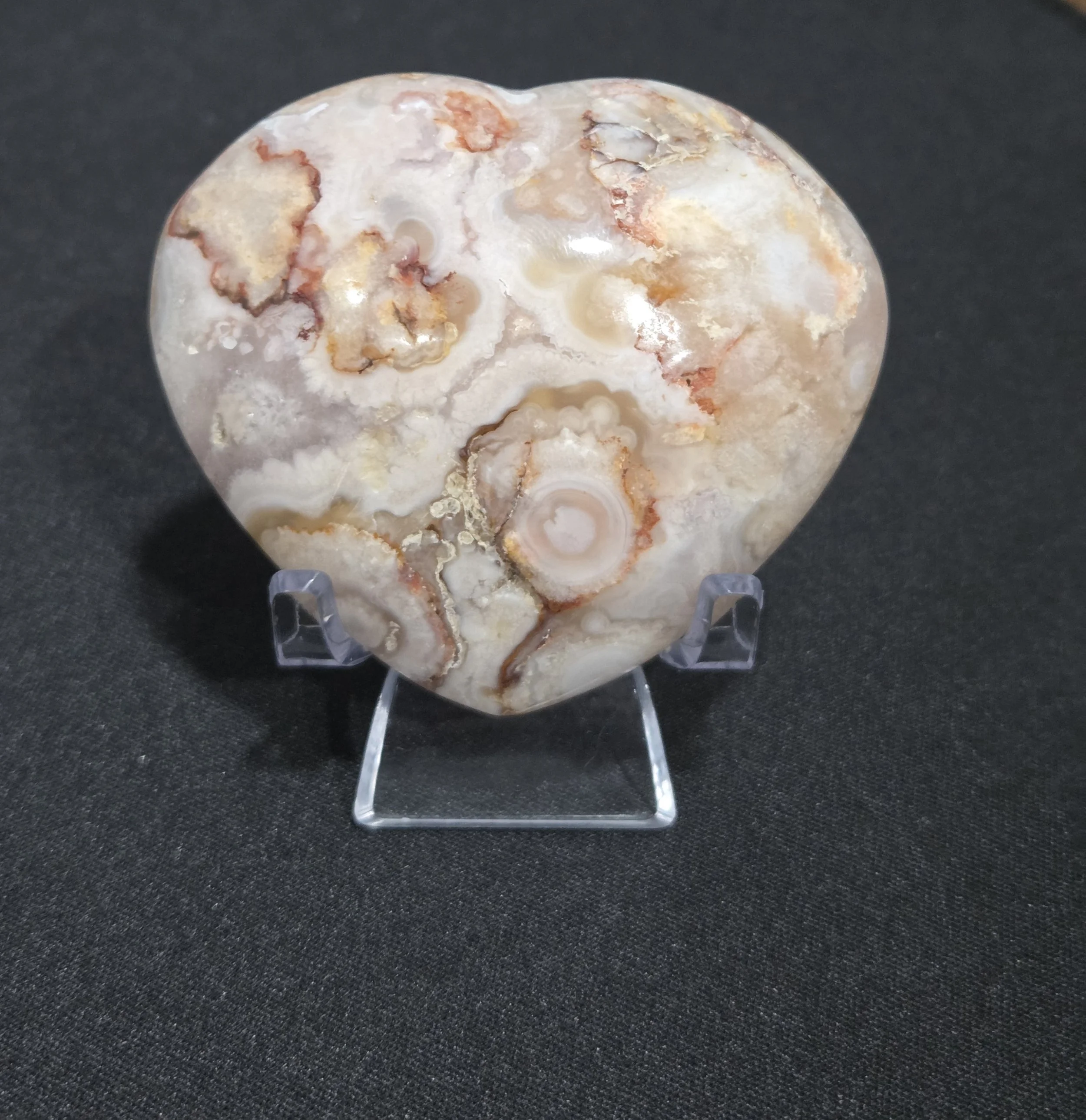 Flower Agate Heart DEW Bloom | Polished Natural Carved Gemstone | Heart & Root Chakra Nurturing, Gentle Growth & Joyful Inner Bloom | Divine Exchange Within