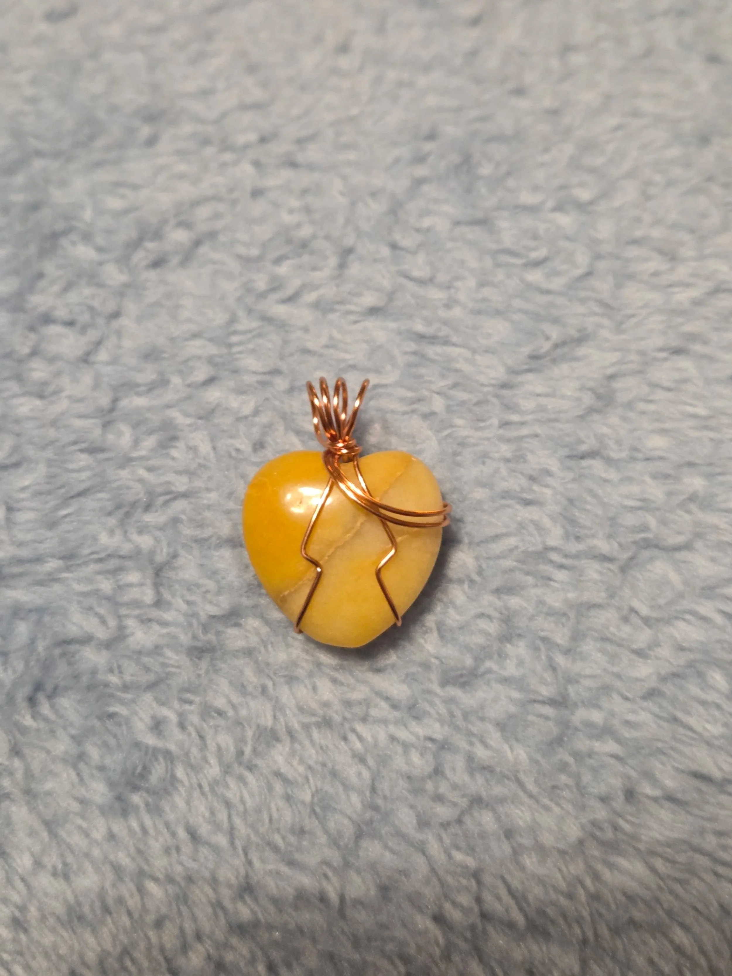 Yellow Aventurine Heart Copper Wrapped Pendant | Yellow Aventurine Crystal Necklace | Handmade Copper Wrapped Stone | One of a Kind Crystal Jewelry