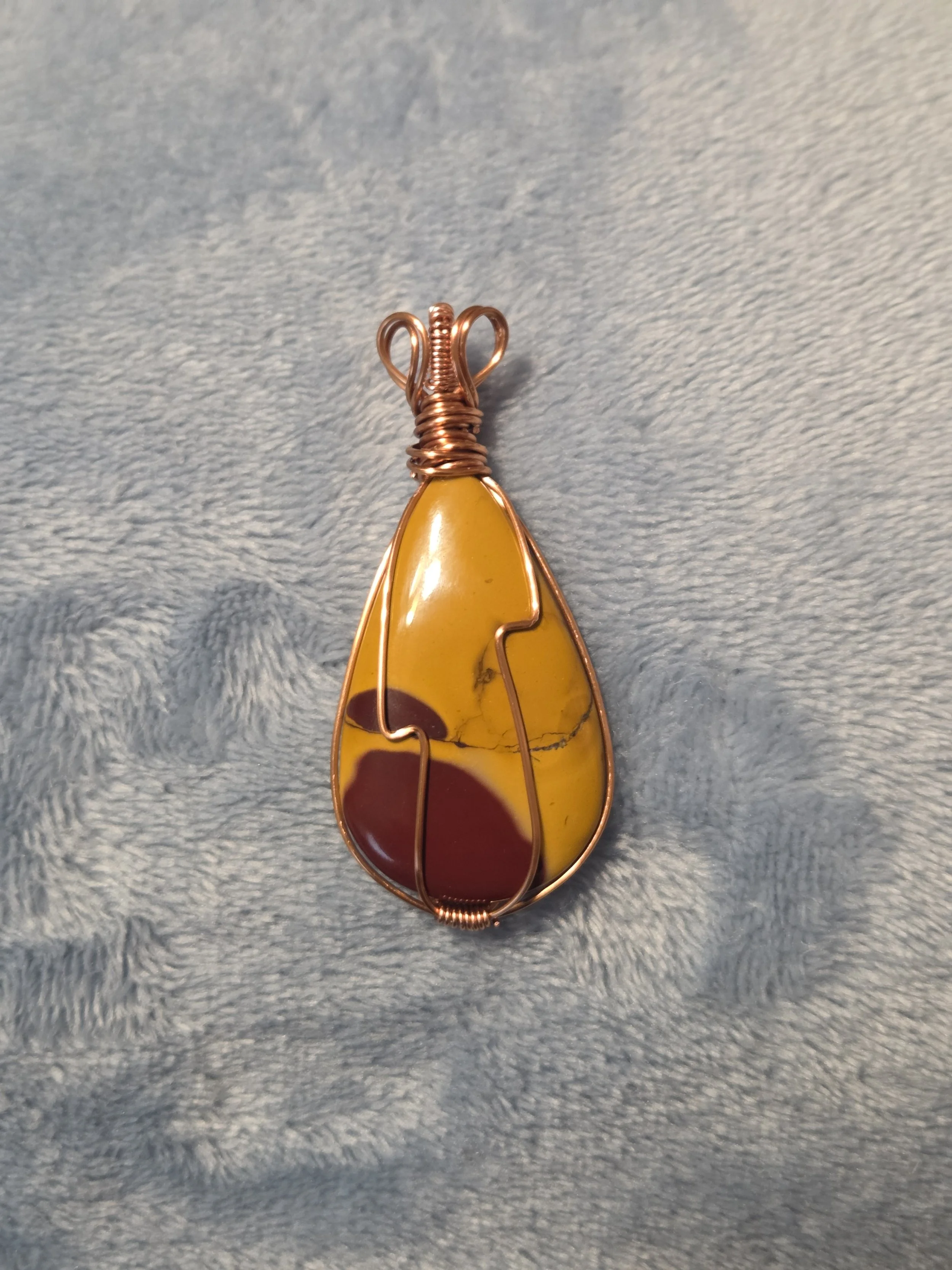 Golden Mookaite Jasper Copper Wrapped Pendant | Mustard Yellow Mookaite Necklace | Handmade Stone Jewelry