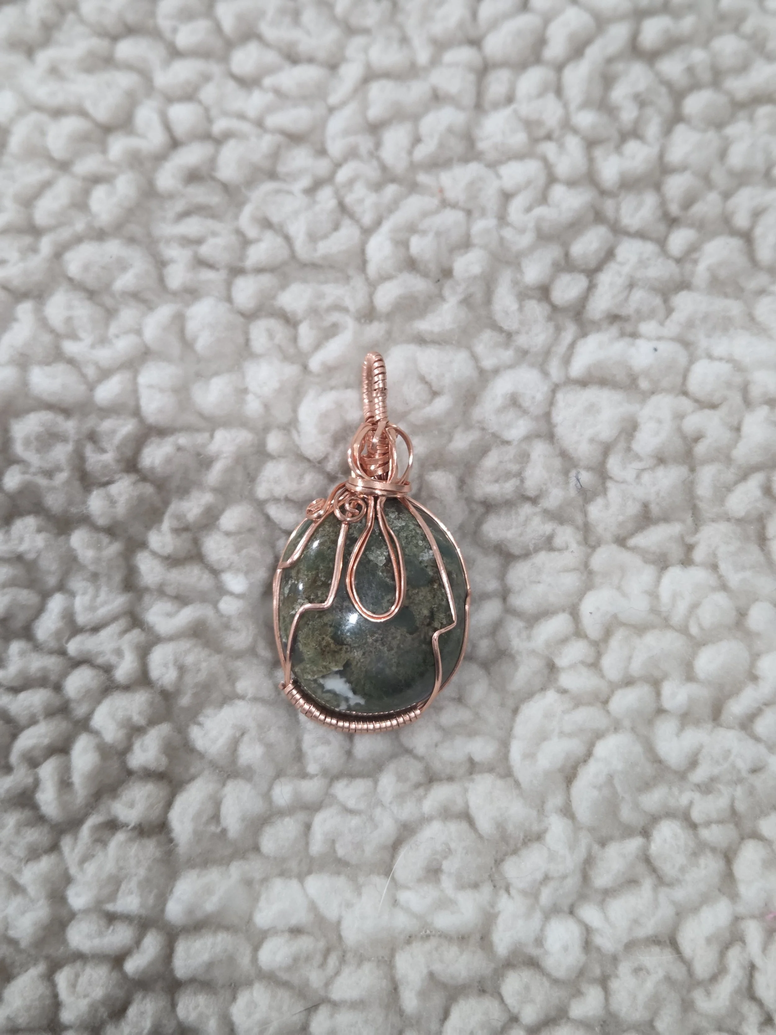 Moss Agate & Copper Pendant DEW Flare | Hand-Wrapped Natural Gemstone | Heart & Root Chakra Grounding, Growth & Nurturing Abundance | Divine Exchange Within