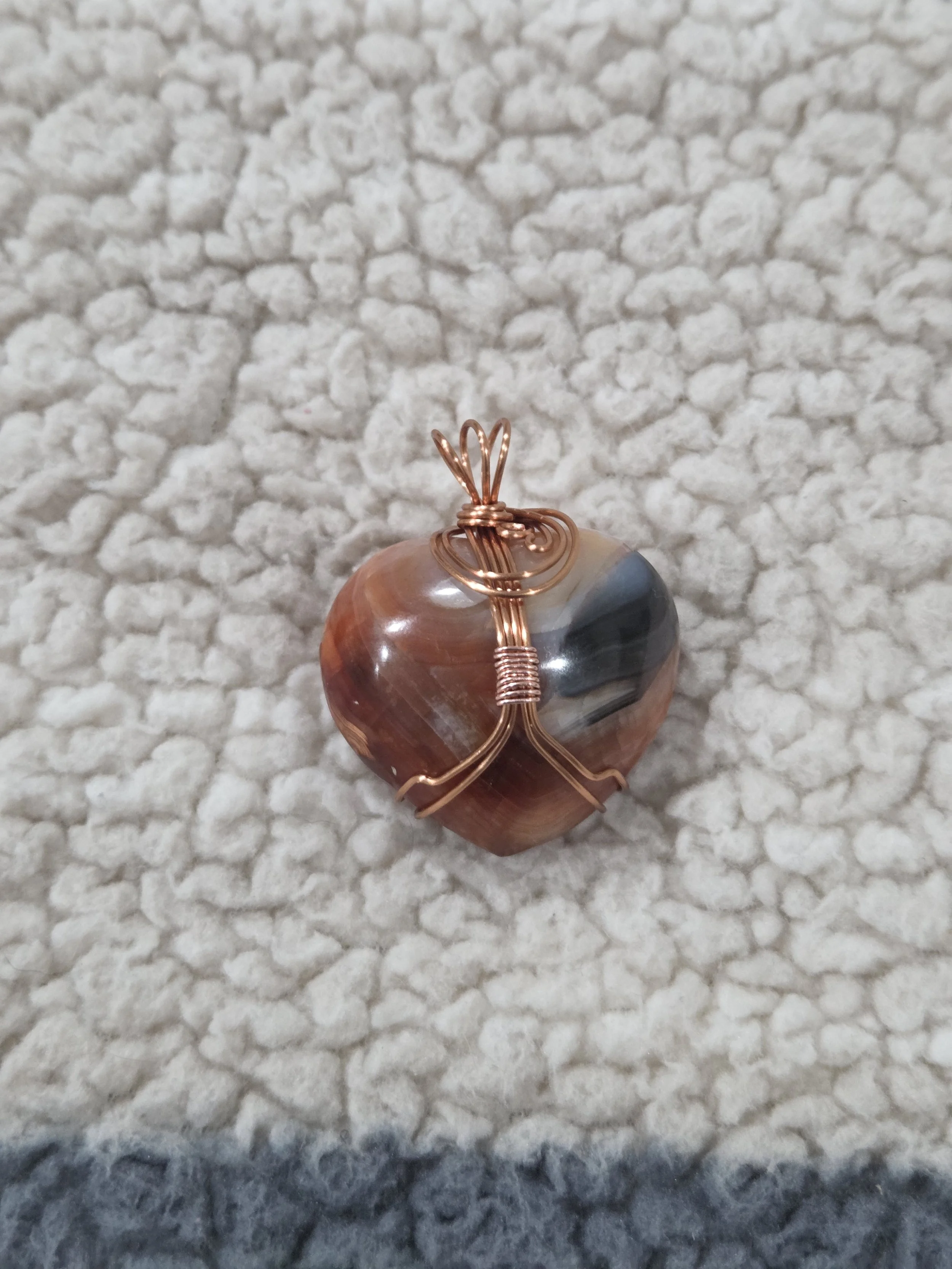 Carnelian & Orca Agate Heart DEW Flare | Hand-Wrapped Copper Pendant | Sacral & Root Chakra Passion, Grounding & Creative Flow | Divine Exchange Within