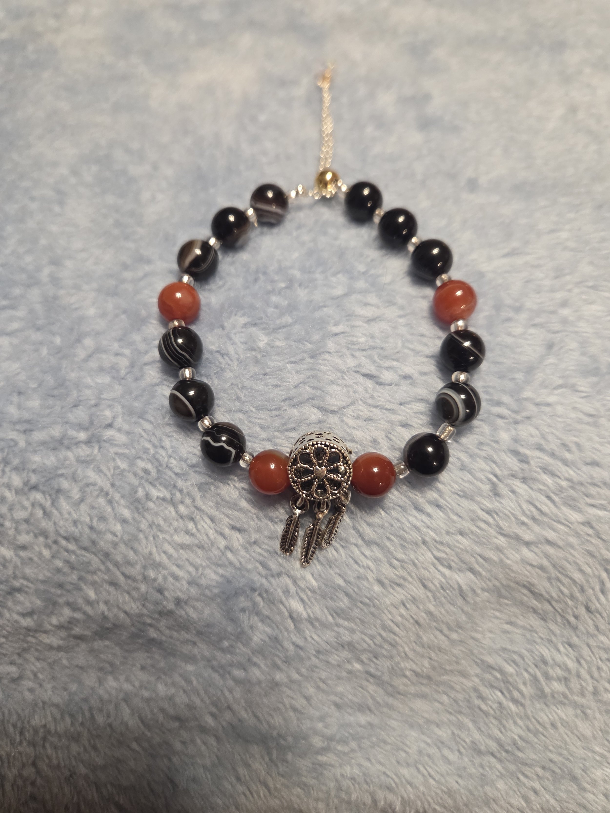 Carnelian & Sardonyx Adjustable Bracelet DEW Flare | Natural Gemstone Beads with Dreamcatcher Charm | Sacral & Root Chakra Vitality, Protection & Grounded Passion | Divine Exchange Within