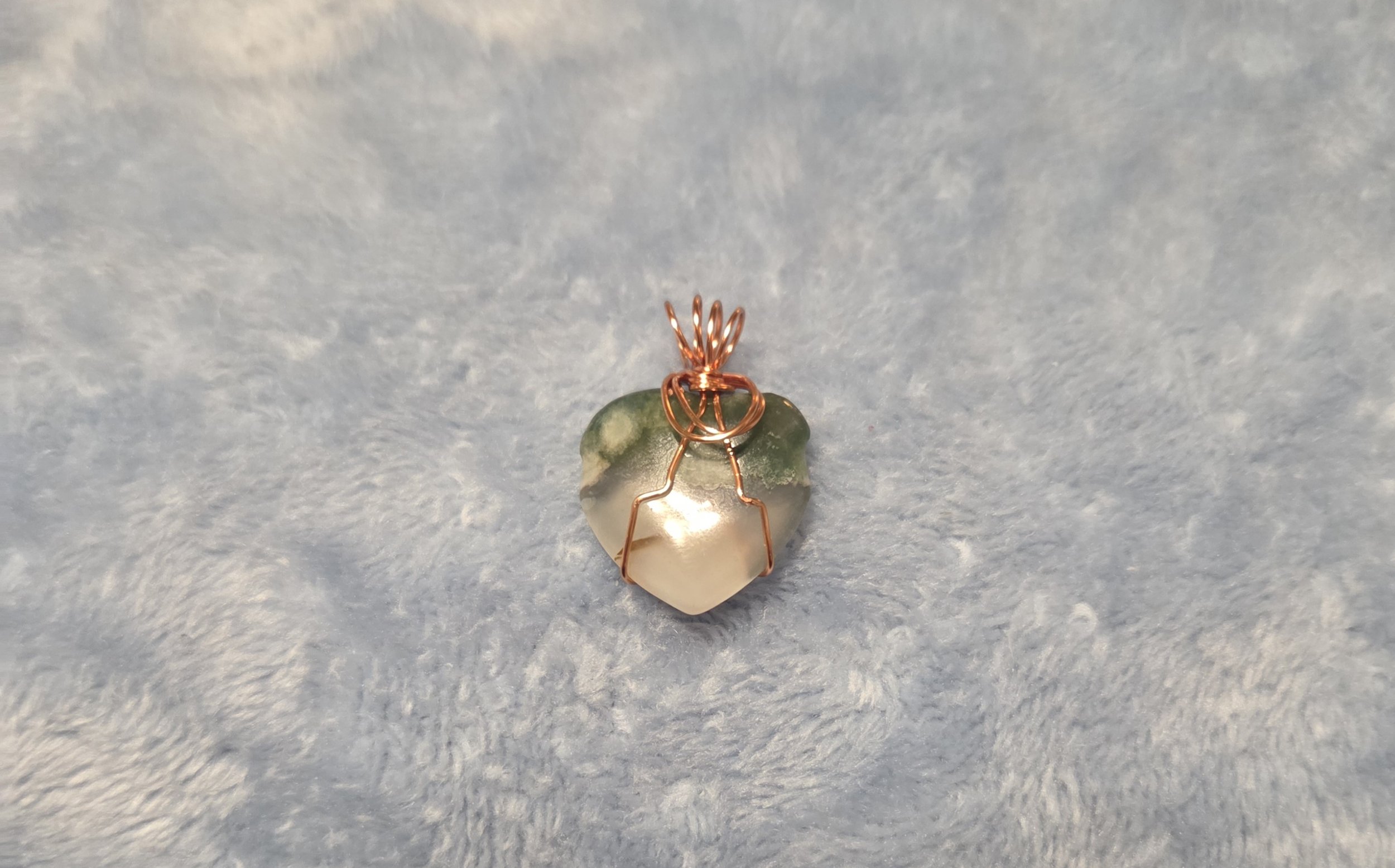 Green Flower Agate Heart Copper Wrapped Pendant | Handmade Copper Wrapped Stone |