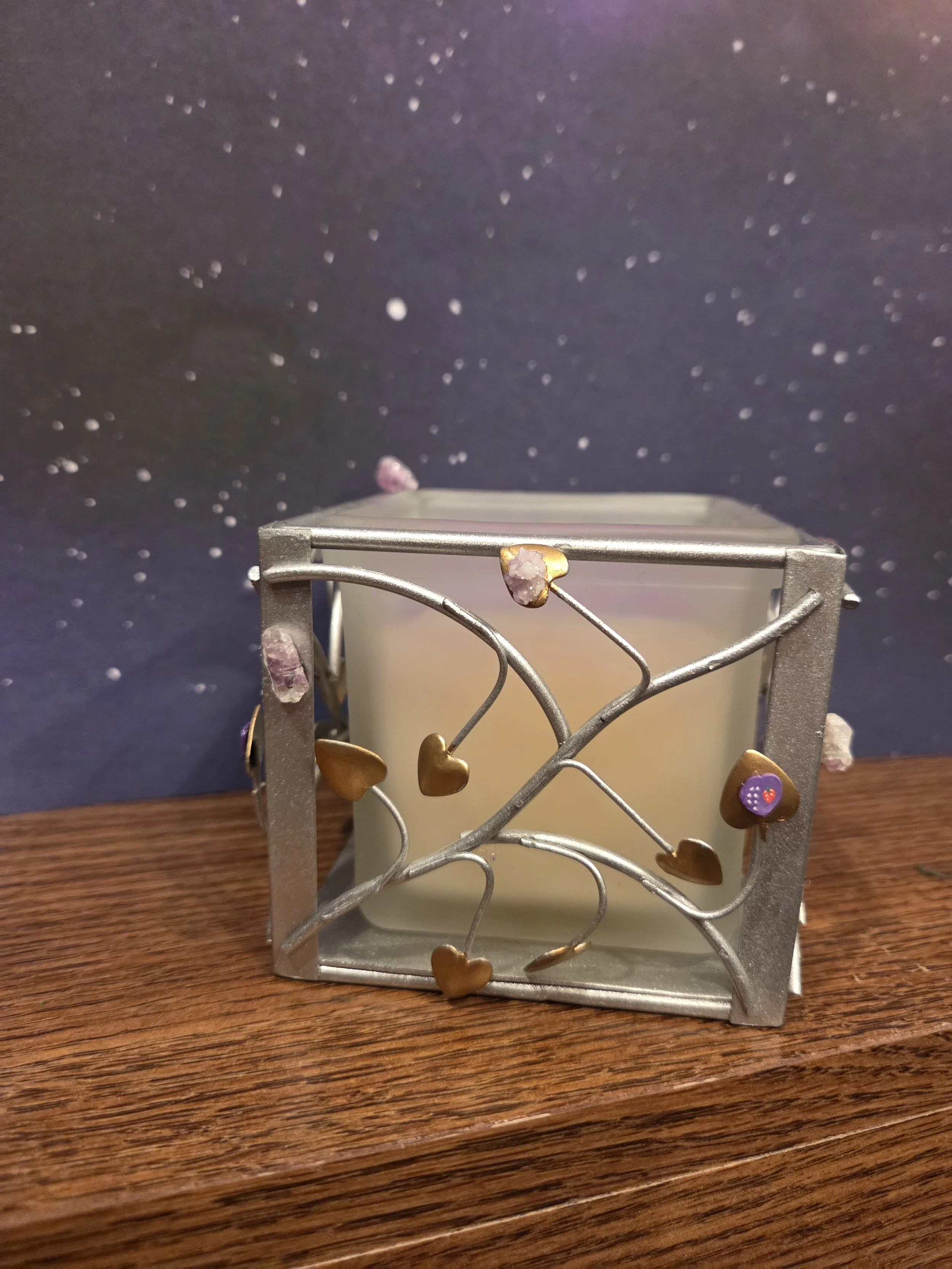 Purple Heart Intention Candle Holder | Tombstone Fluorite | Heart Healing & Spiritual Decor