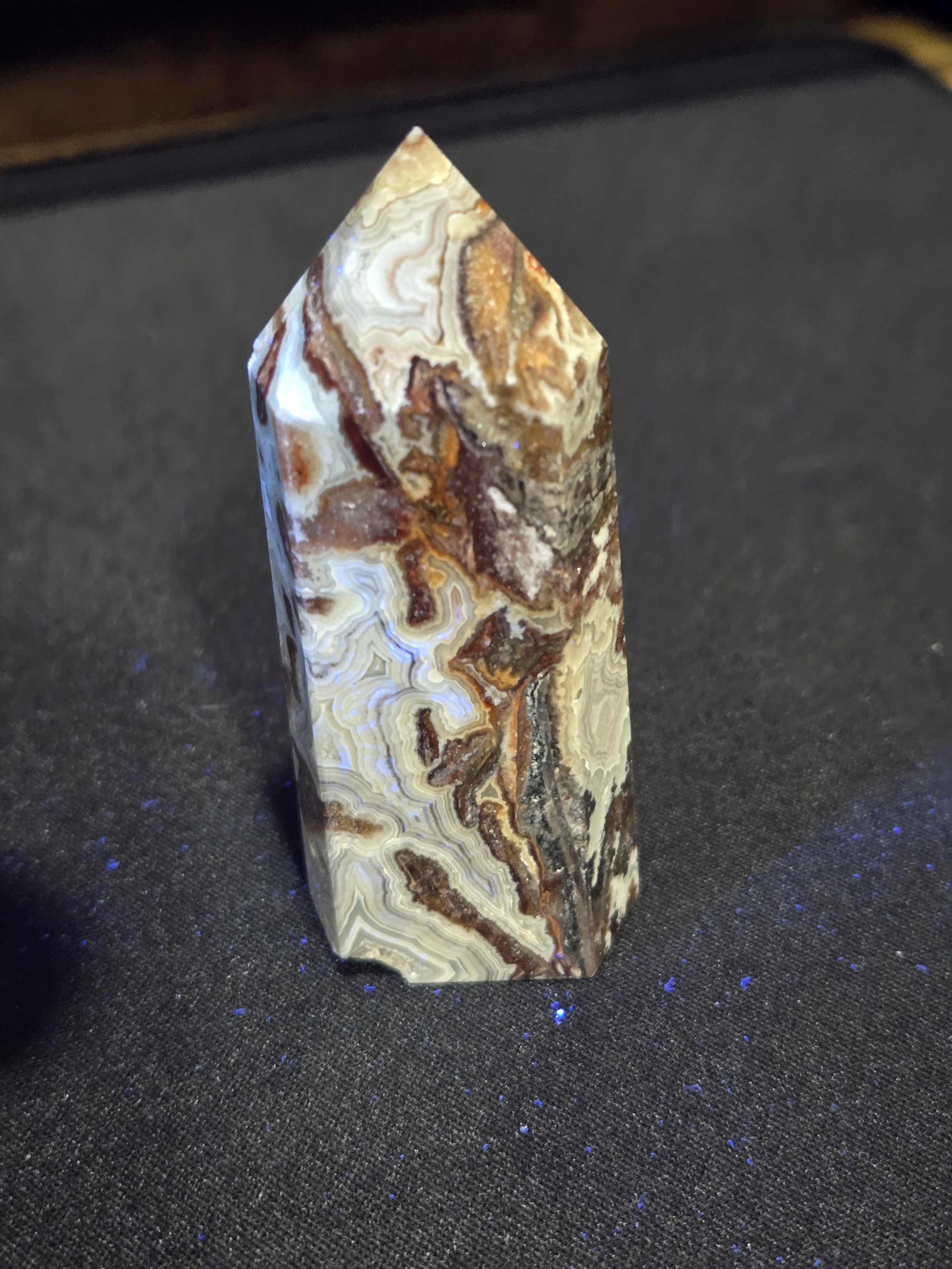 Mexican Crazy Lace Agate Tower DEW Flare | Hand-Polished Natural Gemstone | Heart & Solar Plexus Chakra Joy, Emotional Balance, Playful Confidence & Inner Harmony | Divine Exchange Within