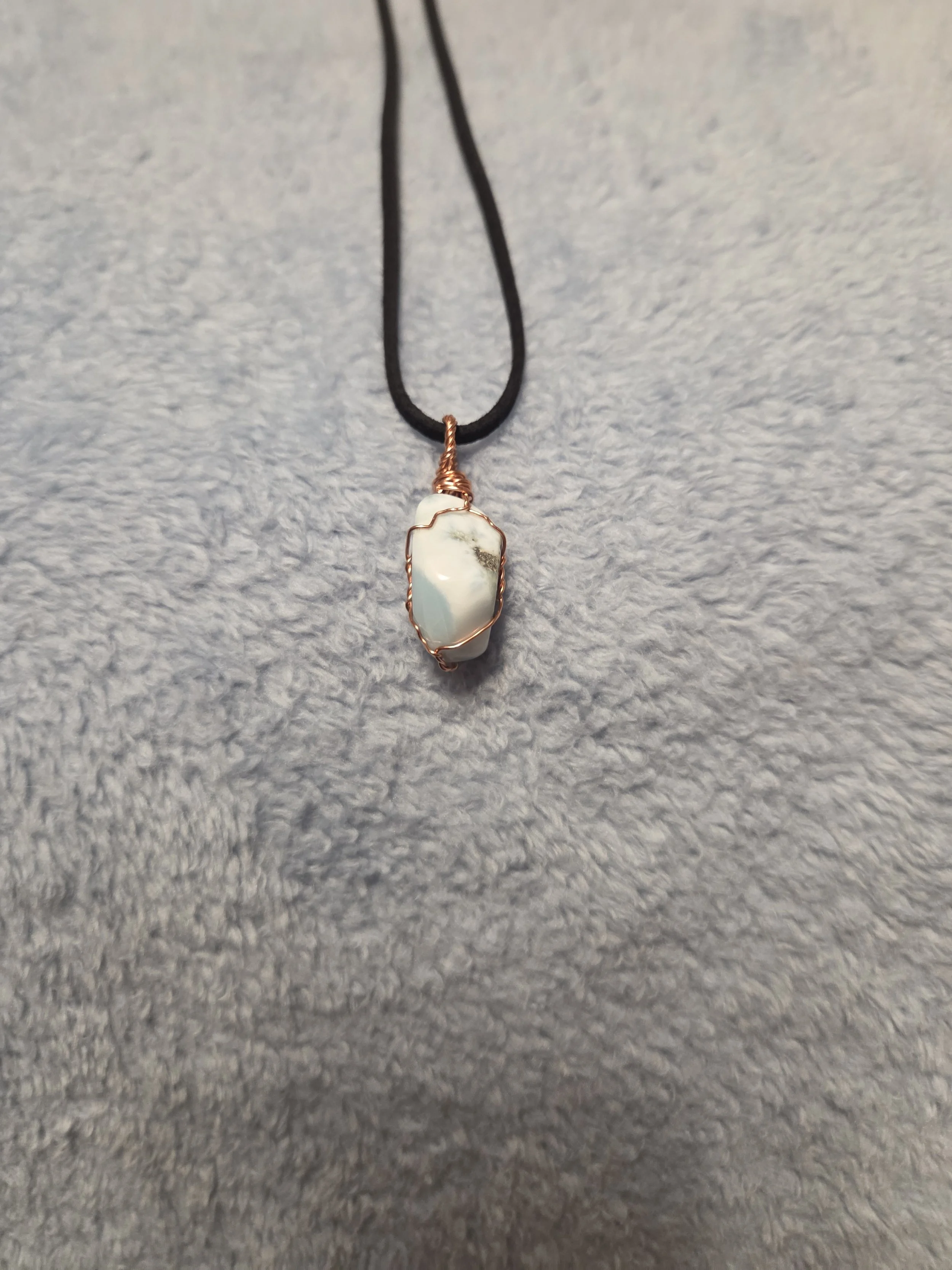 Larimar DEW Flare Pendant | Copper Wire Wrap | Throat Chakra Serenity & Divine Feminine Expression Necklace | Divine Exchange Within
