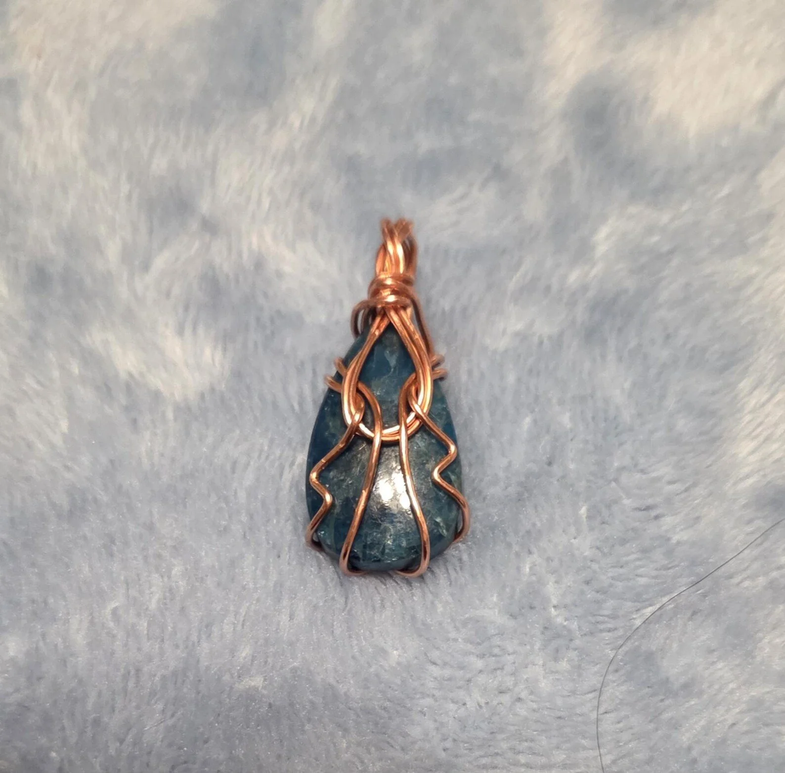 Blue Apatite Copper Wire Wrapped Pendant – Handmade Blue Apatite Necklace – Artisan Gemstone Jewelry