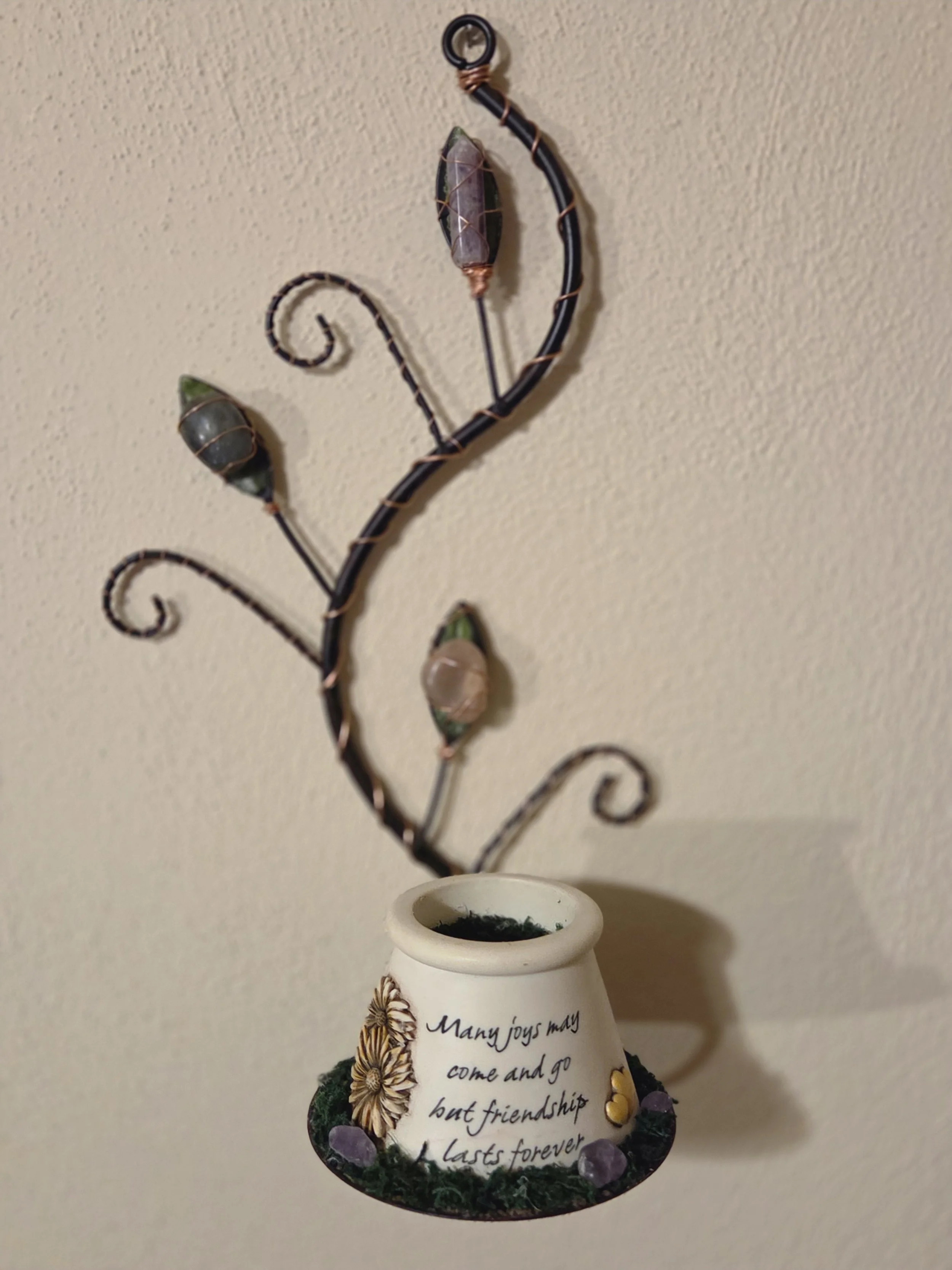 Crystal Friendship Candle Holder – Amethyst, Peach Moonstone & Labradorite