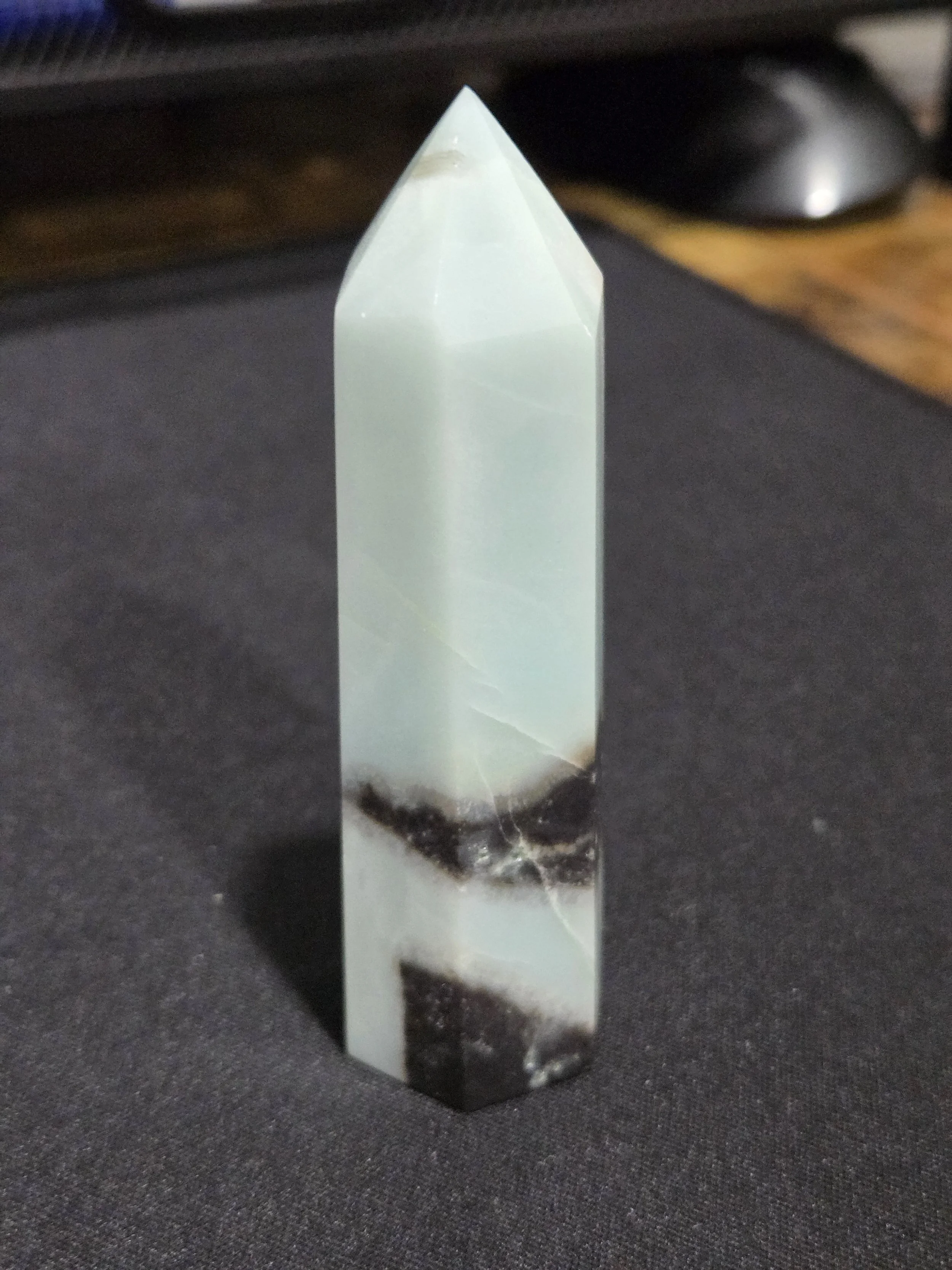 Caribbean Calcite Tower DEW Flare | Hand-Polished Natural Gemstone | Throat & Heart Chakra Harmony, Calm Communication & Emotional Soothing | Divine Exchange Within