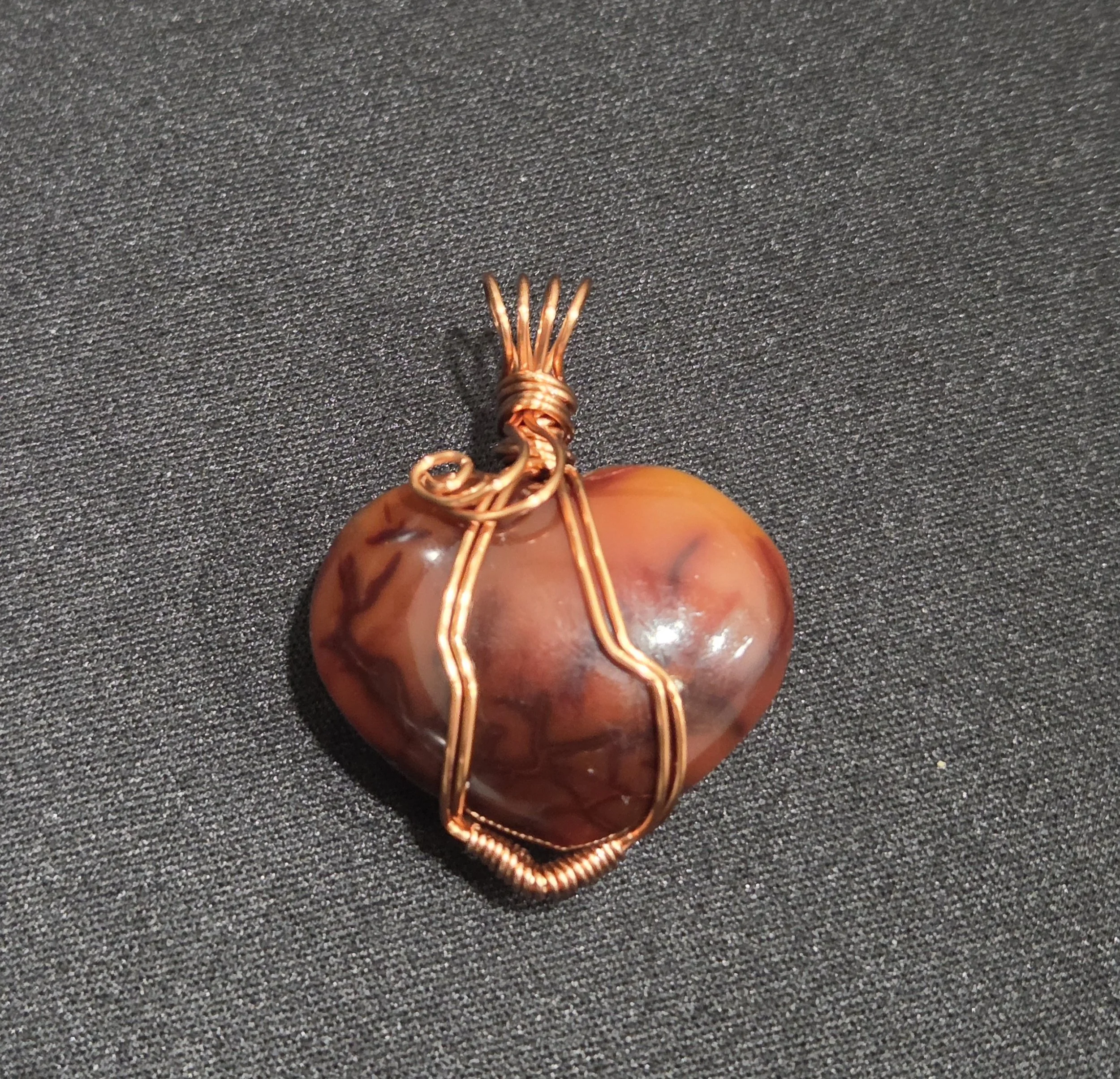 Carnelian Agate Heart DEW Flare Pendant | Copper Wire Wrap | Sacral Chakra Vitality & Courage Necklace | Divine Exchange Within