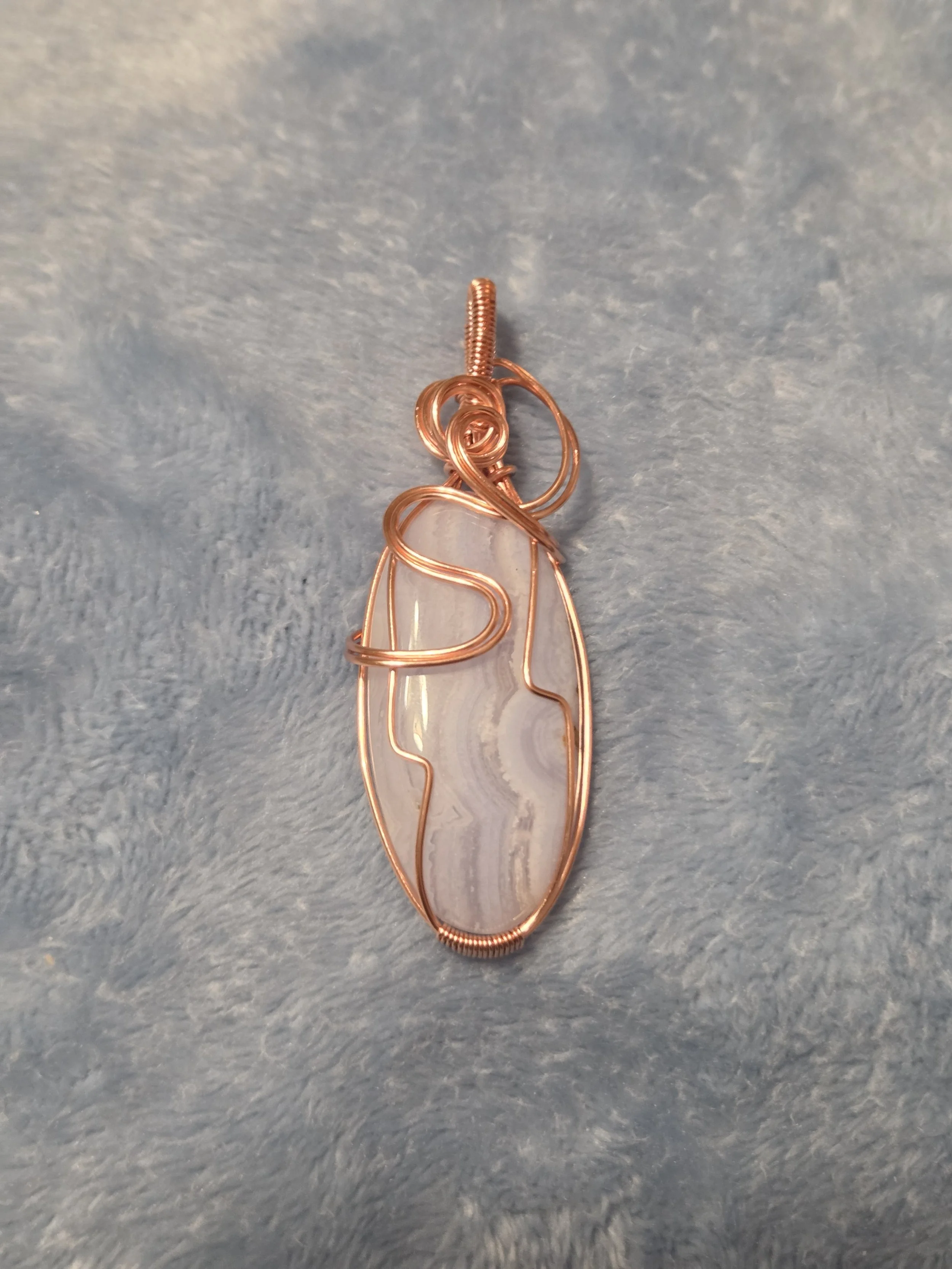 Blue Lace Agate Pendant | Hand-Wrapped in Copper | Throat Chakra Healing | Calm Communication, Peaceful Expression & Soothing Energy | Divine Exchange Within