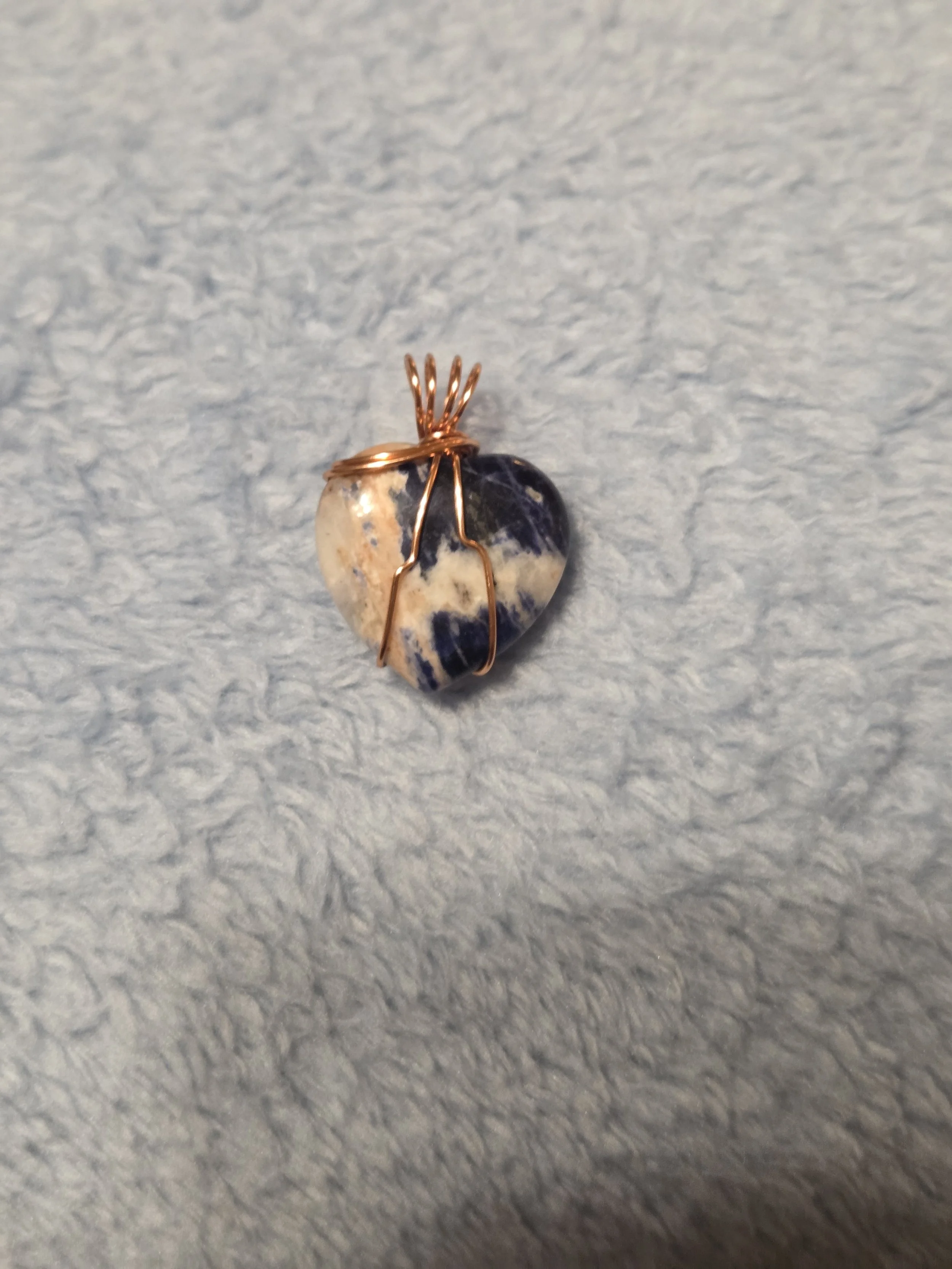Sodalite Heart Copper Wrapped Pendant | Handmade Copper Wrapped Stone |