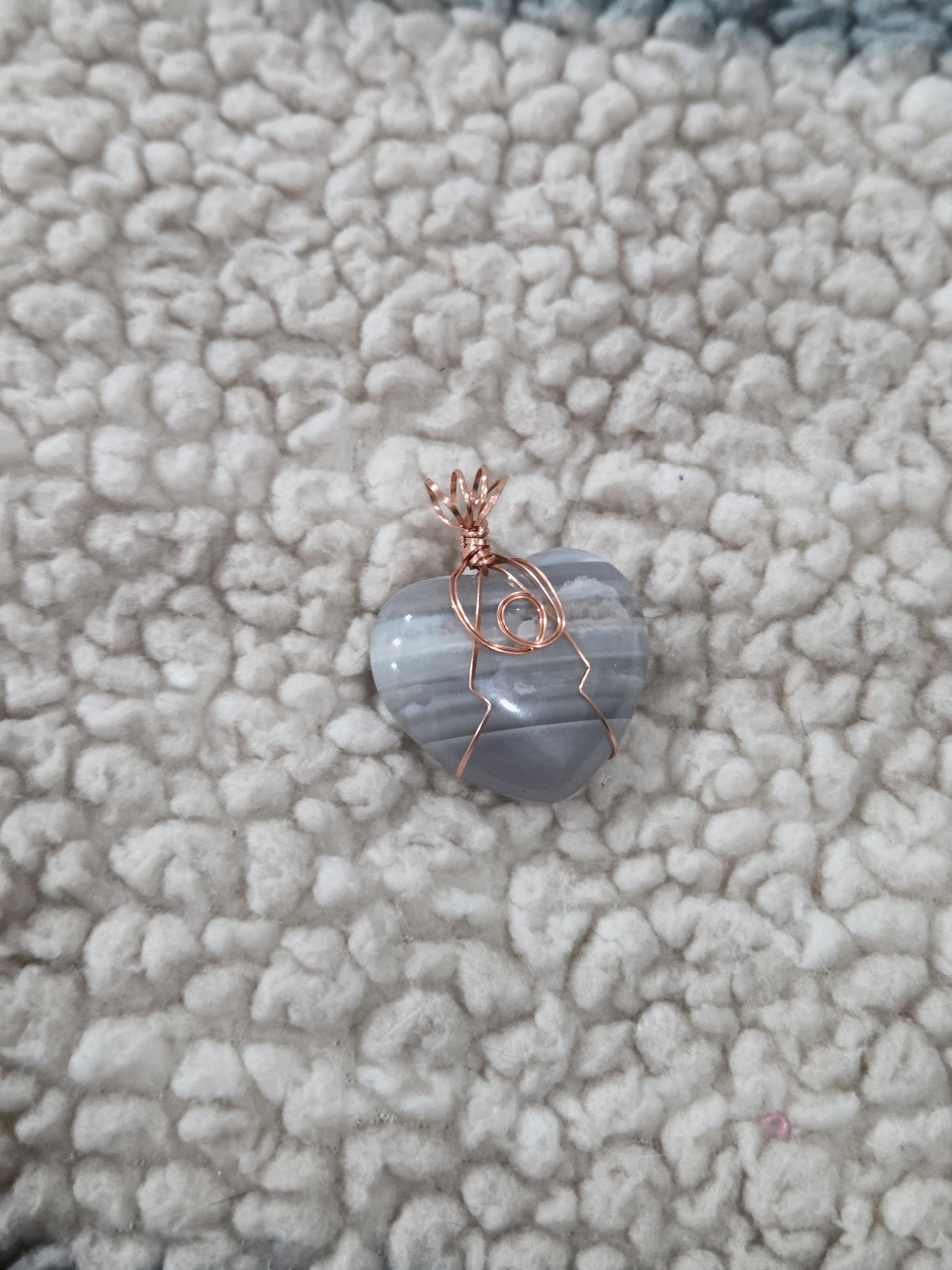 Banded Agate Heart DEW Flare | Hand-Wrapped Copper Pendant | Root & Crown Chakra Balance, Stability & Spiritual Harmony | Divine Exchange Within