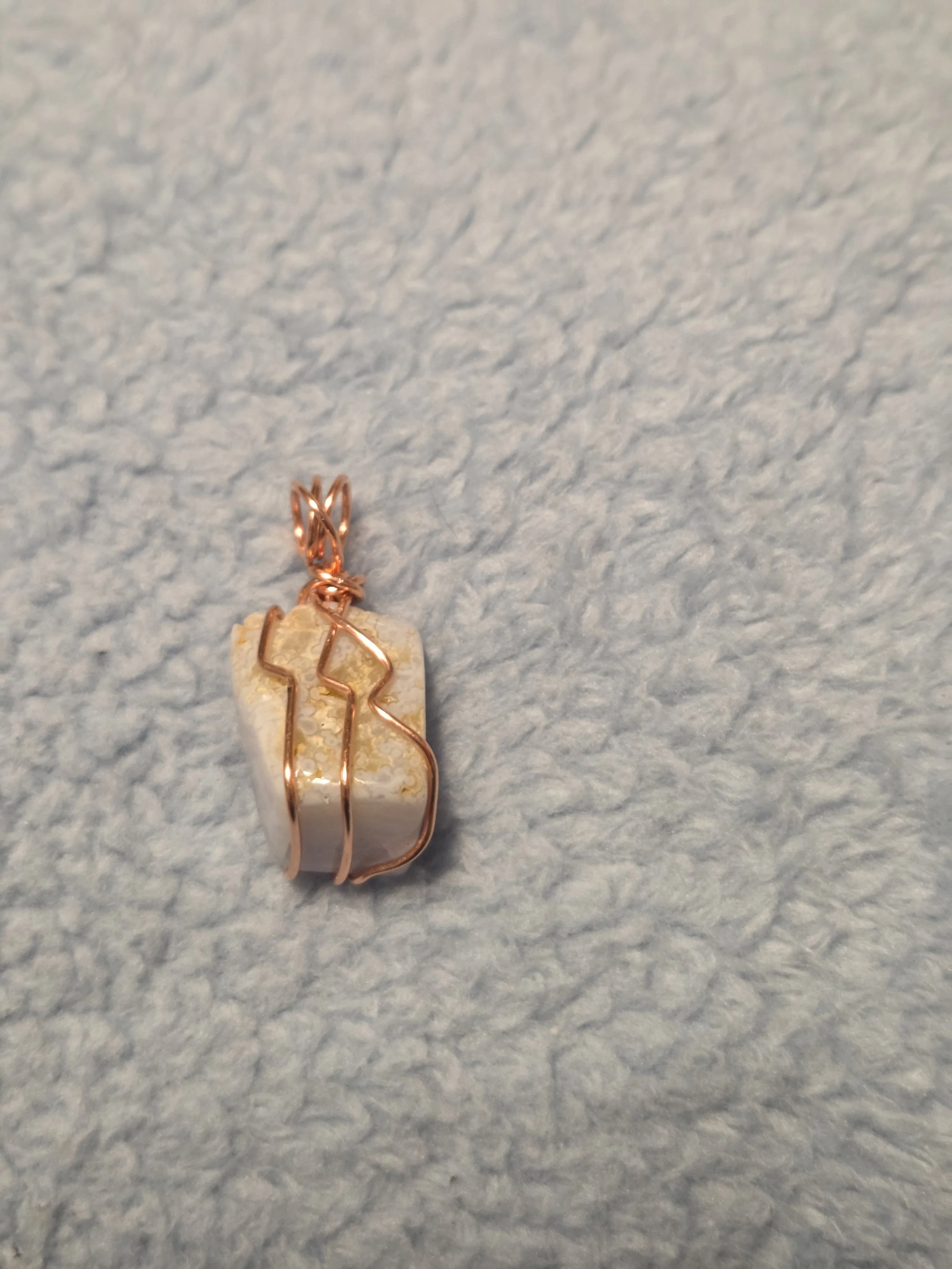 Blue Lace Agate Tumble Pendant DEW Flare | Hand-Wrapped in Copper | Throat Chakra Calm, Communication & Gentle Expression | Divine Exchange Within