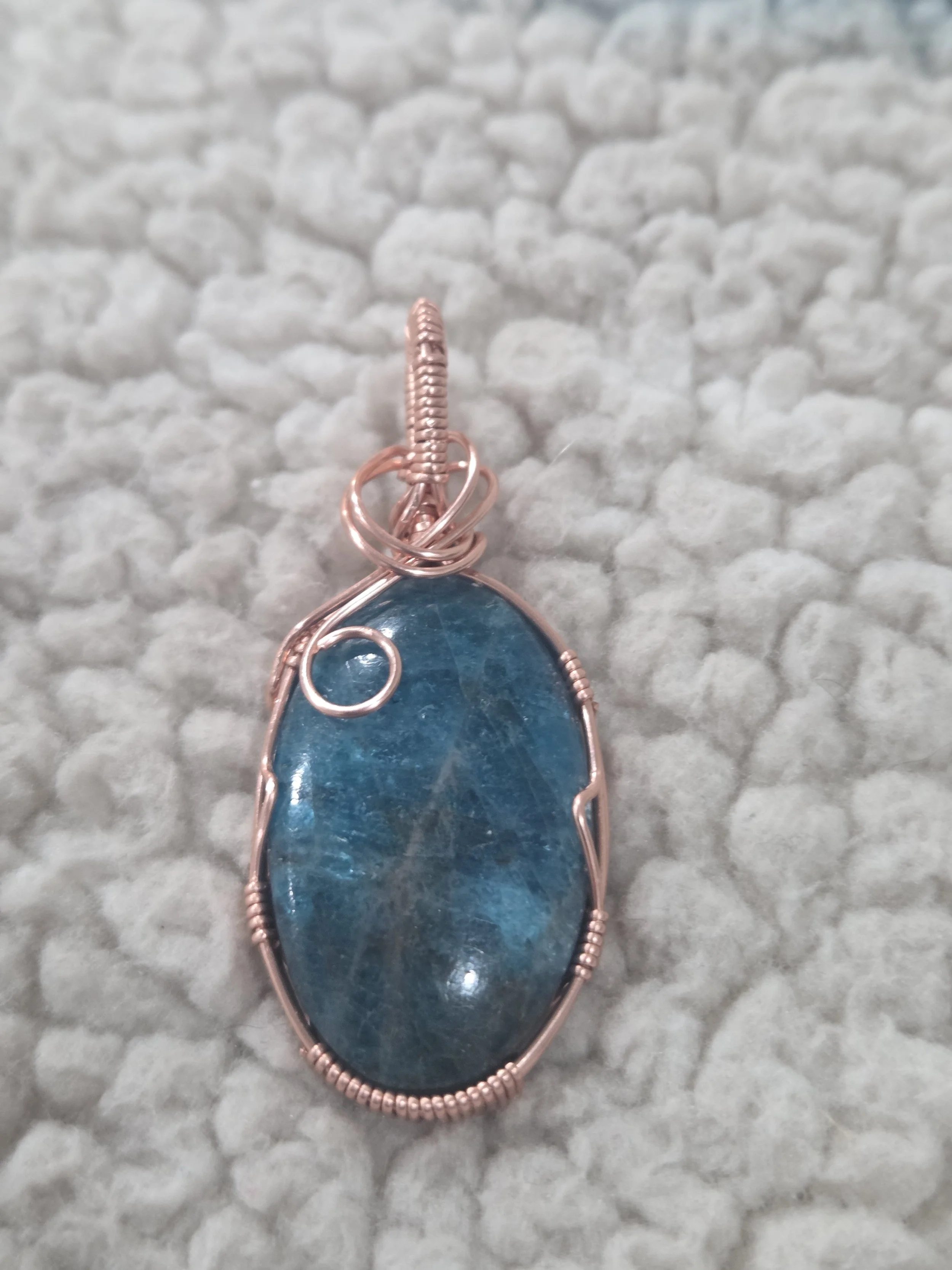 Blue Apatite Pendant DEW Flare | Hand-Wrapped in Copper | Throat & Third Eye Chakra Clarity, Communication & Inspired Vision | Divine Exchange Within