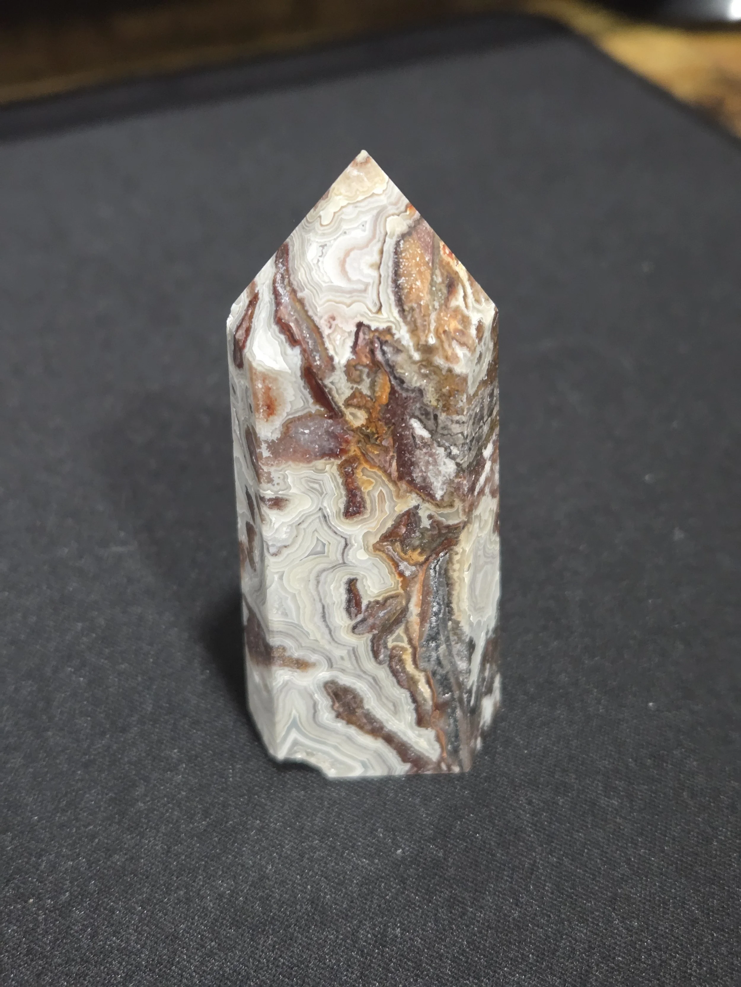Mexican Crazy Lace Agate Tower DEW Flare | Hand-Polished Natural Gemstone | Heart & Solar Plexus Chakra Joy, Emotional Balance, Playful Confidence & Inner Harmony | Divine Exchange Within