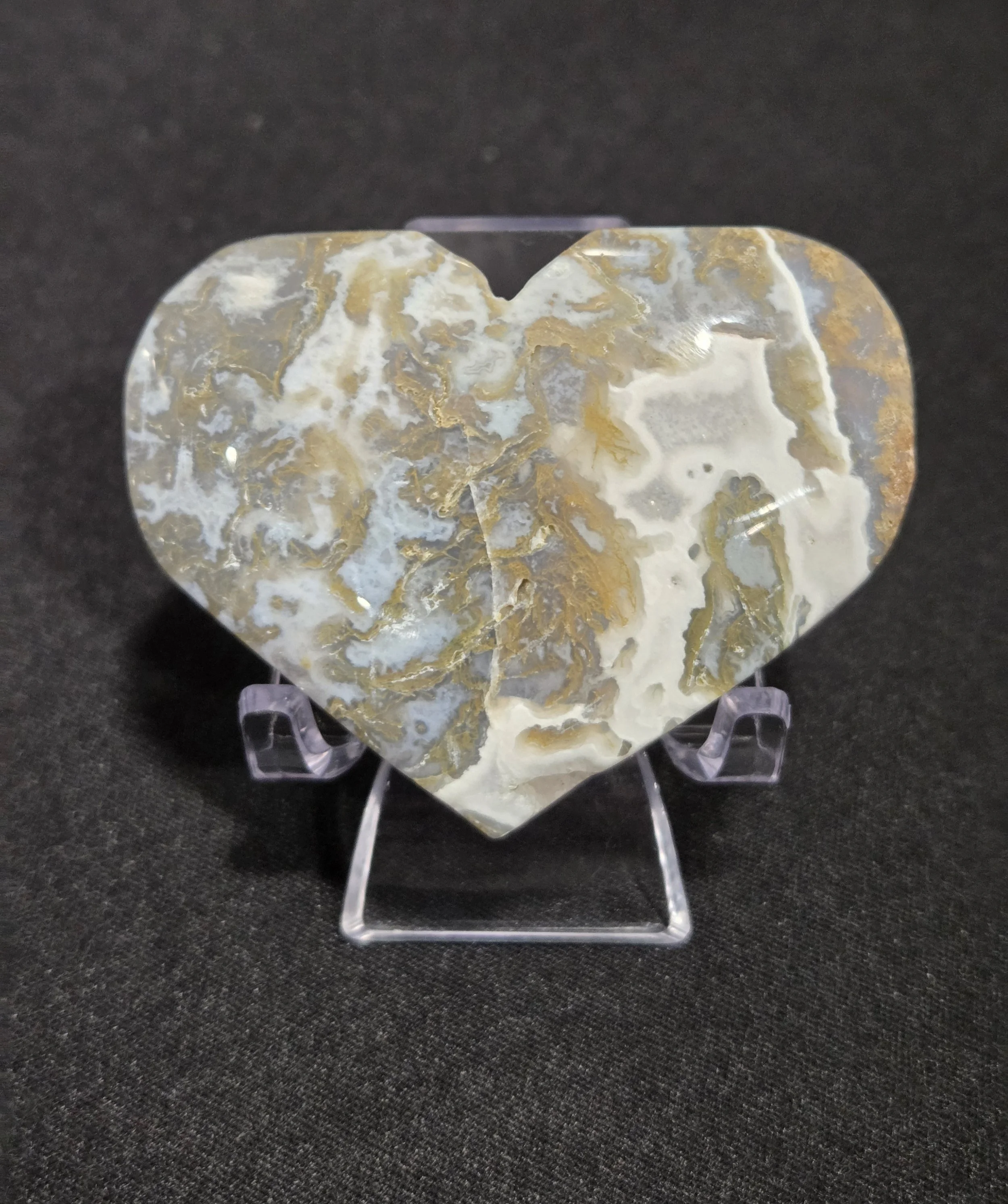 Moss Agate Heart with Druzy Pocket DEW Growth | Polished Natural Carved Gemstone | Heart Chakra Nurturing, New Beginnings & Sparkling Abundance | Divine Exchange Within
