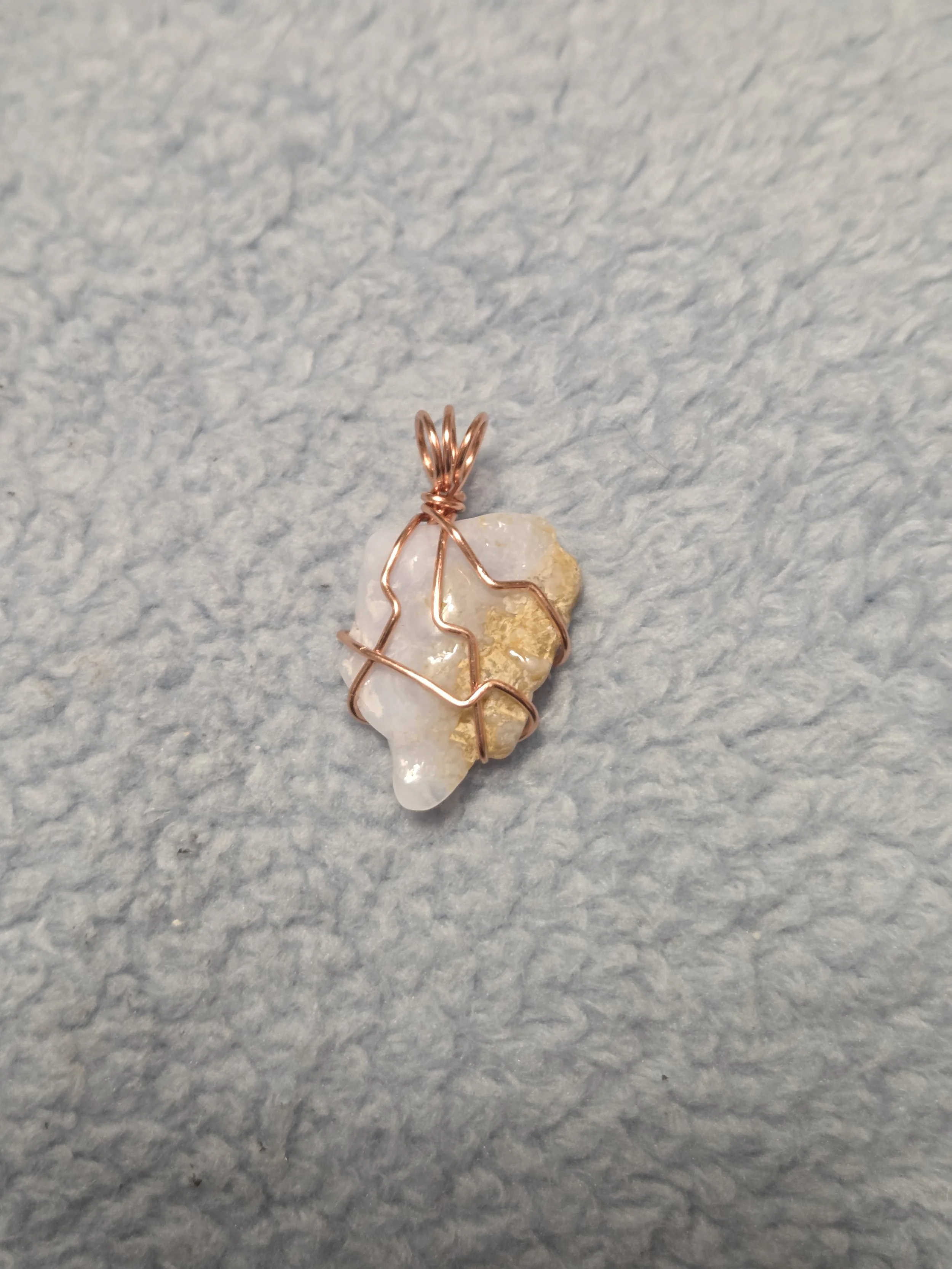 Blue Lace Agate Tumble Pendant DEW Flare | Hand-Wrapped in Copper | Throat Chakra Calm, Communication & Gentle Expression | Divine Exchange Within