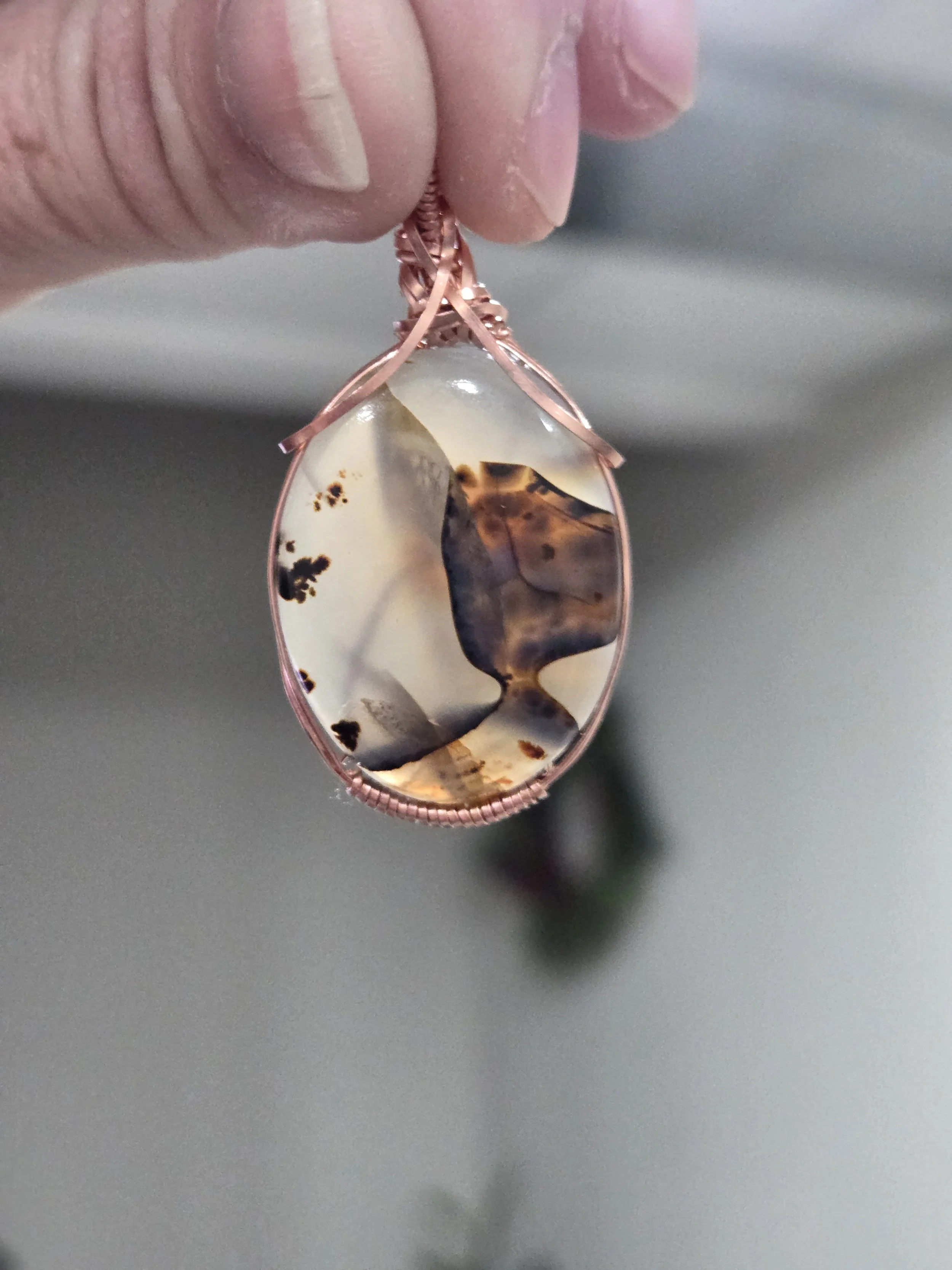 Seaweed Agate Copper Pendant DEW Flow | Hand-Wrapped Natural Gemstone Pendant | Emotional Calm, Gentle Healing & Oceanic Peace | Divine Exchange Within