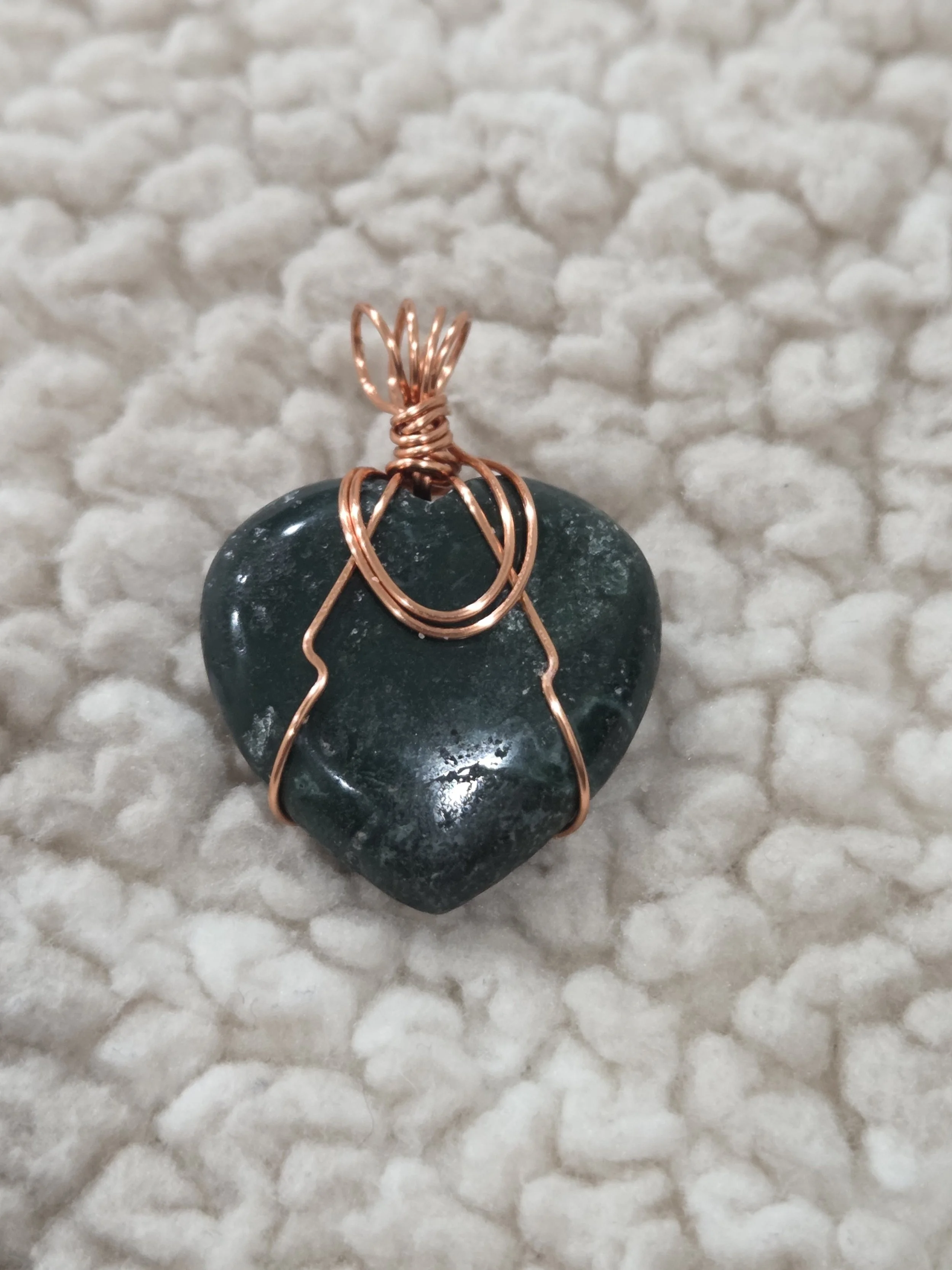 Moss Agate Heart Pendant DEW Flare | Natural Crystal in Copper | Heart & Root Chakra Growth, Nurturing & Grounded Love | Divine Exchange Within