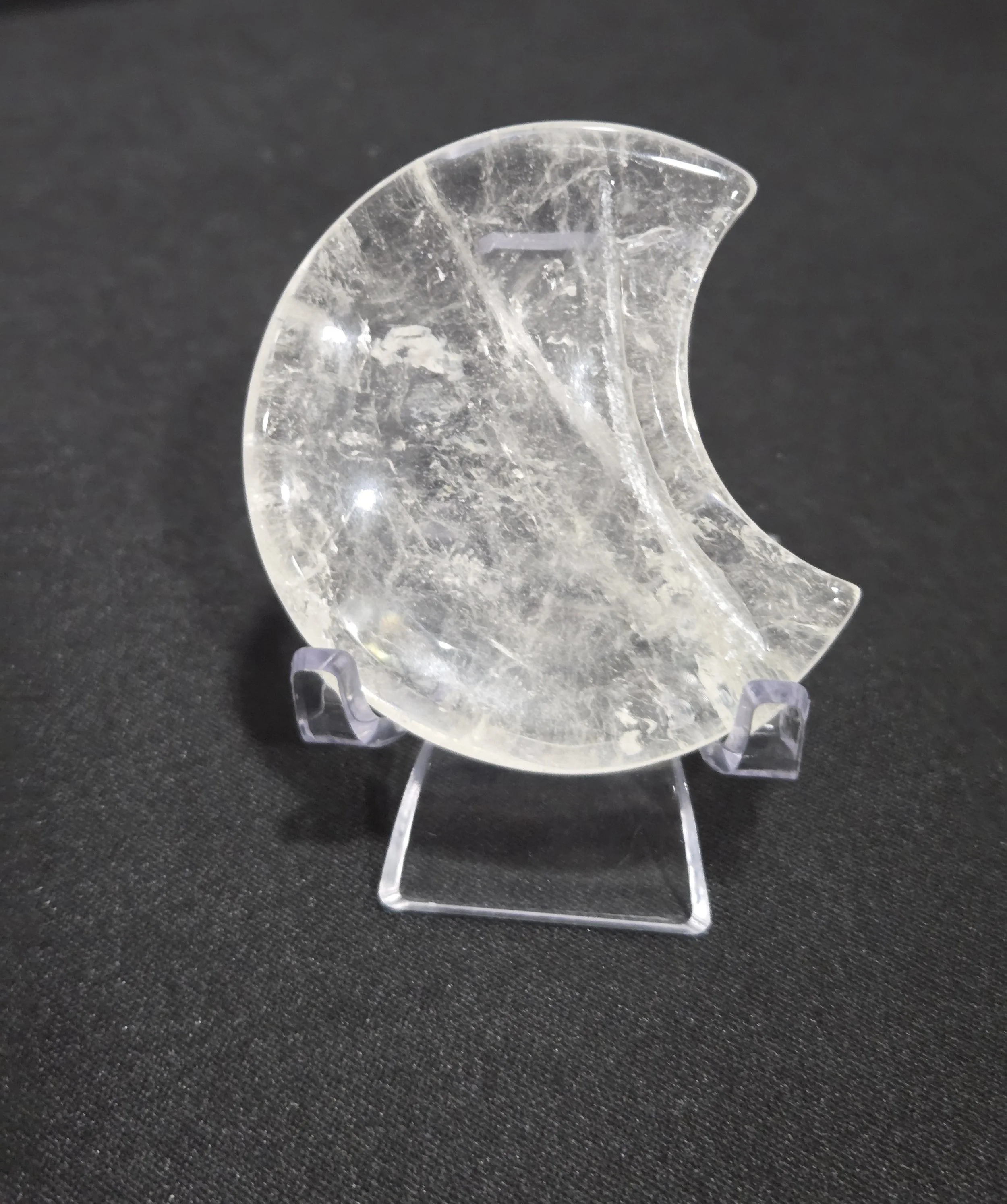 Clear Quartz Moon Dish DEW Radiance | Polished Natural Carved Crystal | Full Spectrum Amplification, Clarity & Lunar Energy | Divine Exchange Within