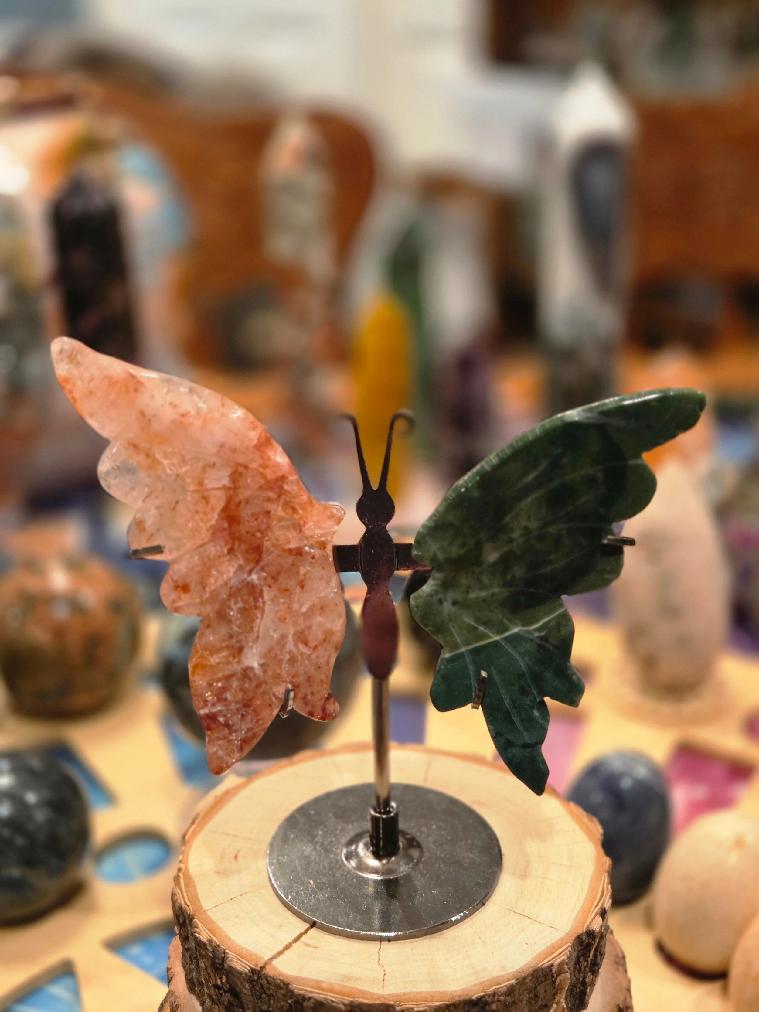 Alchemy Butterfly Wings | Fire Quartz & Ocean Jasper Crystal Pair | Removable Crystal Display | Transformation Altar Decor | One of a Kind
