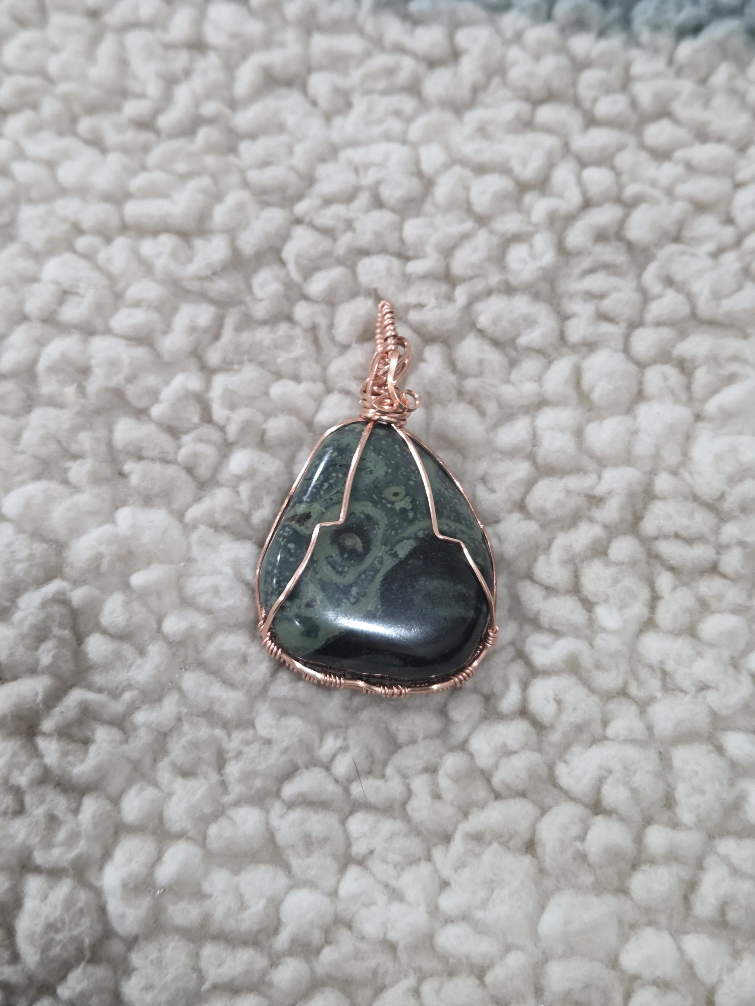 Kambaba Jasper & Copper Pendant DEW Flare | Hand-Wrapped Natural Gemstone | Heart & Root Chakra Healing, Ancient Wisdom & Gentle Transformation | Divine Exchange Within