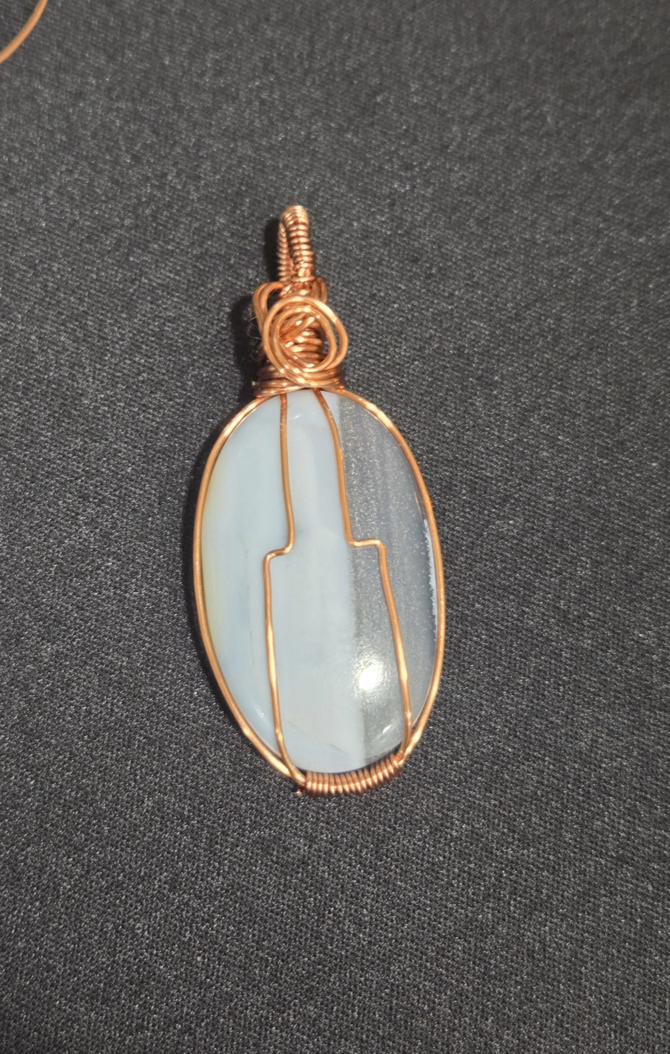 Owyhee Blue Opal DEW Flare Pendant | Copper Wire Wrap | Soothing Communication & Emotional Healing