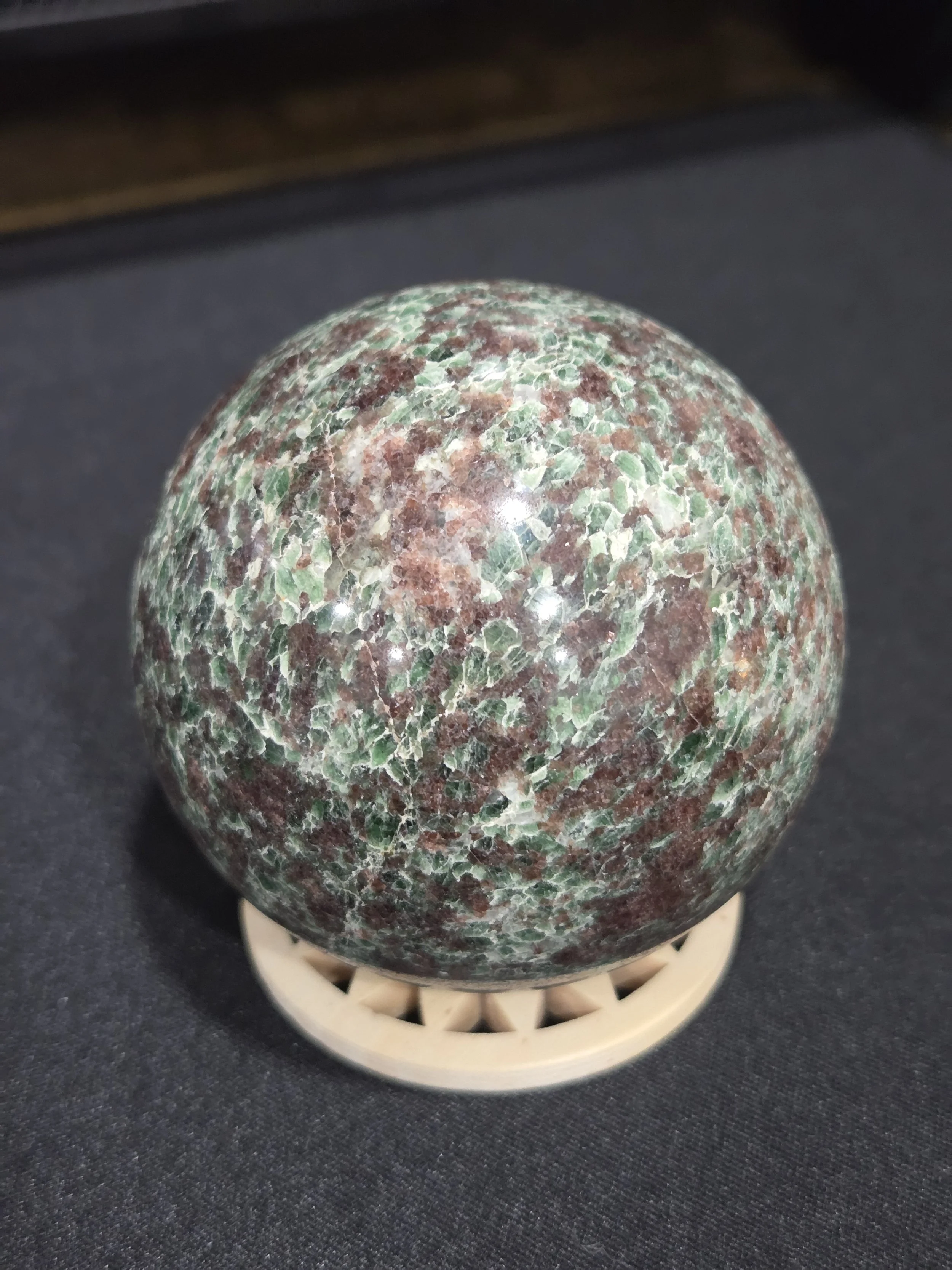 Ruby-Fuchsite-Kyanite Sphere DEW Flare | Polished Crystal Ball | Heart & Throat Chakra Love, Courage & Authentic Expression | Divine Exchange Within