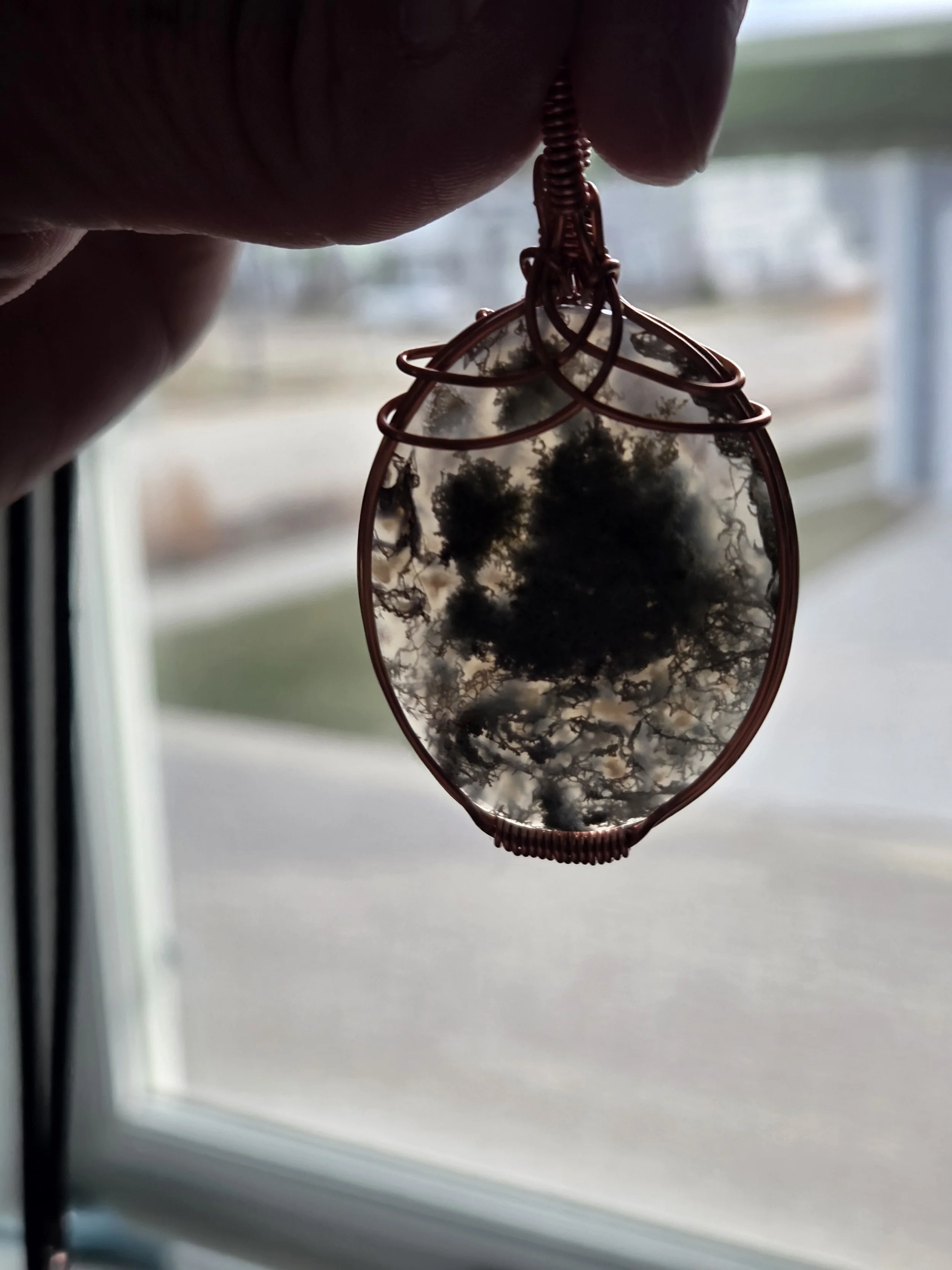 Moss Agate Copper Pendant DEW Bloom | Hand-Wrapped Natural Gemstone Pendant | Heart Chakra Growth, Grounding & Gentle Abundance | Divine Exchange Within
