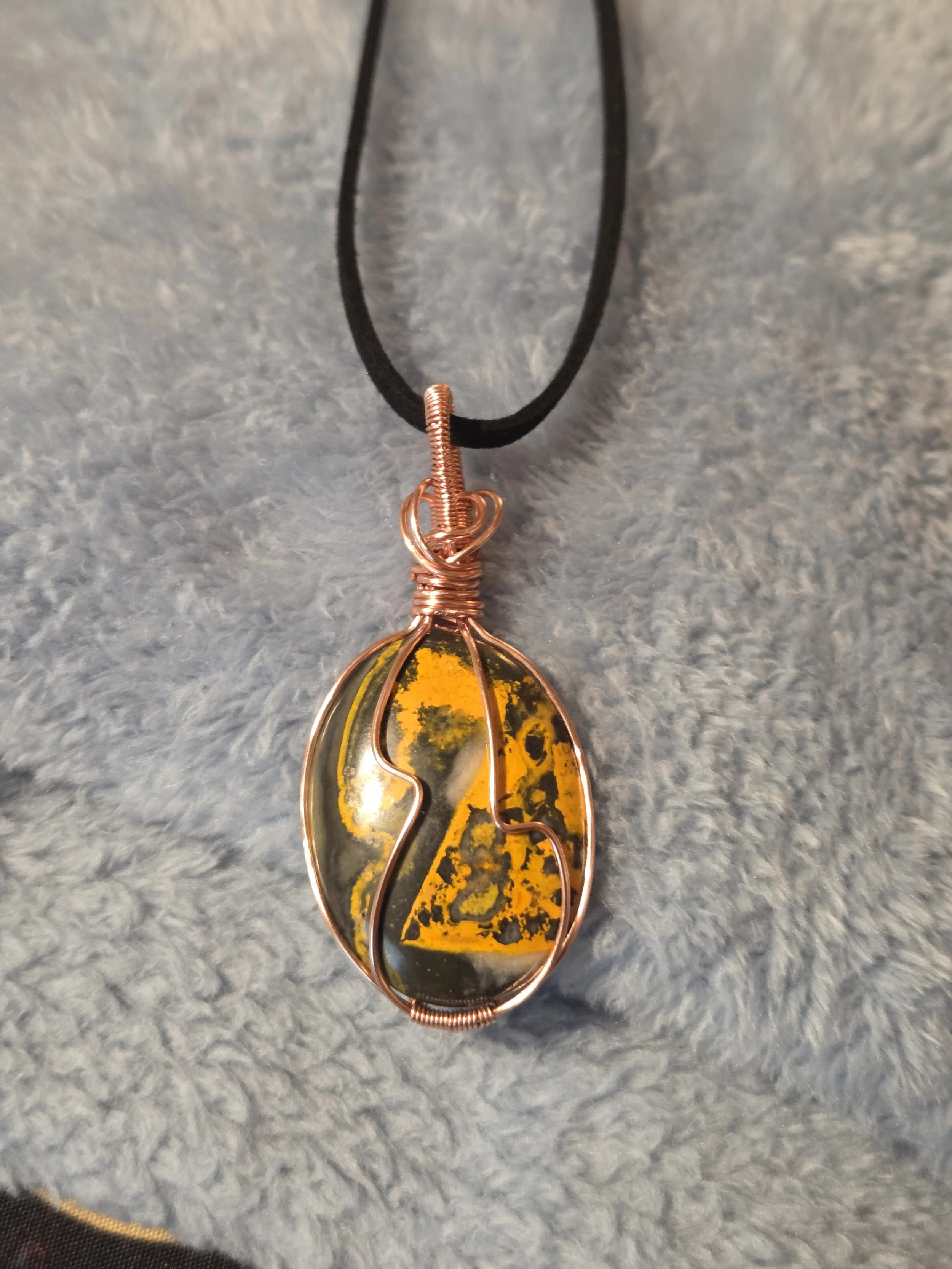 Bumblebee Jasper Pendant DEW Flare | Hand-Wrapped in Copper | Sacral & Solar Plexus Chakra Activation | Joy, Confidence & Creative Fire | Divine Exchange Within