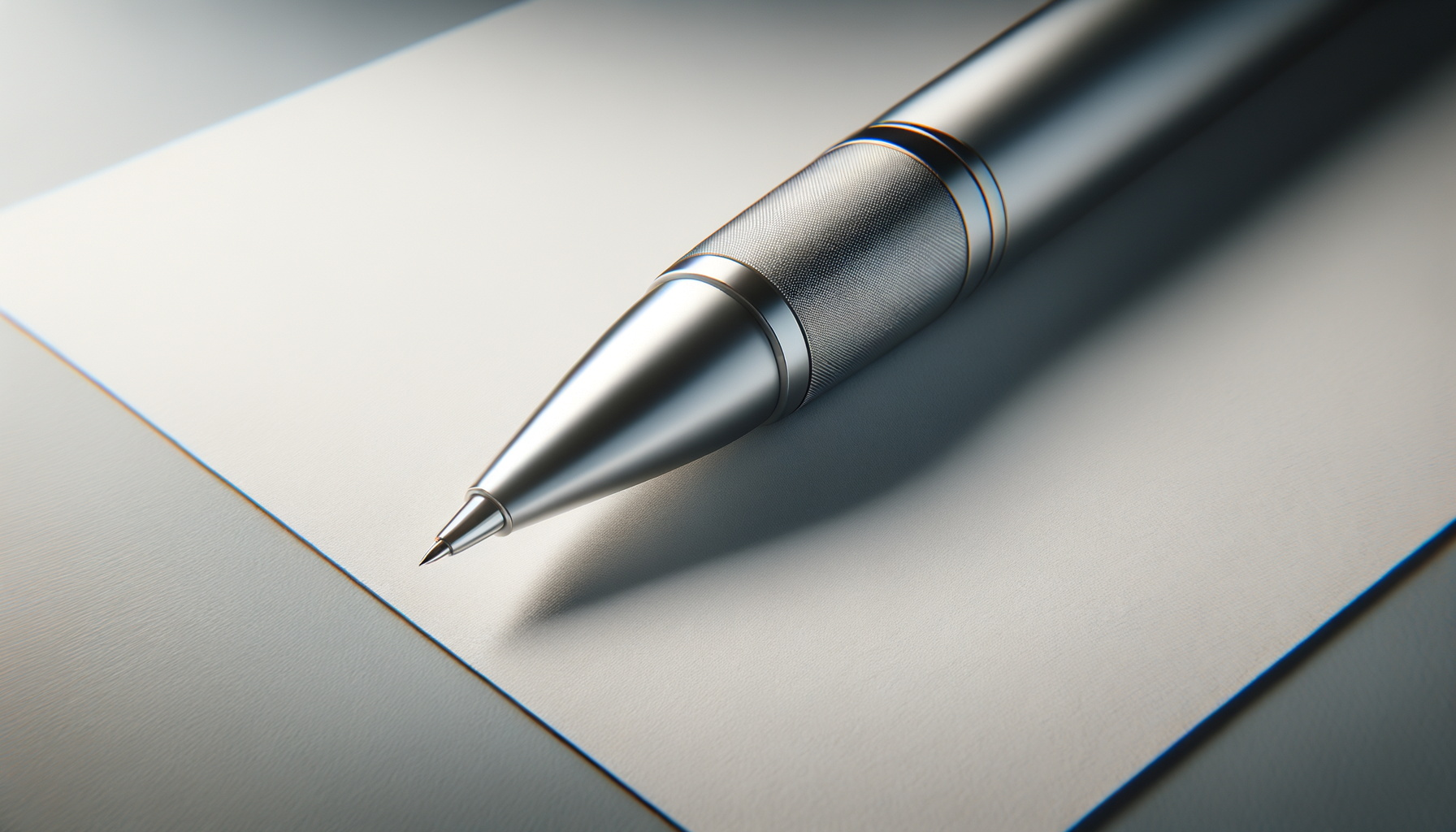 Close-up of a silver pen resting on a white sheet of paper.