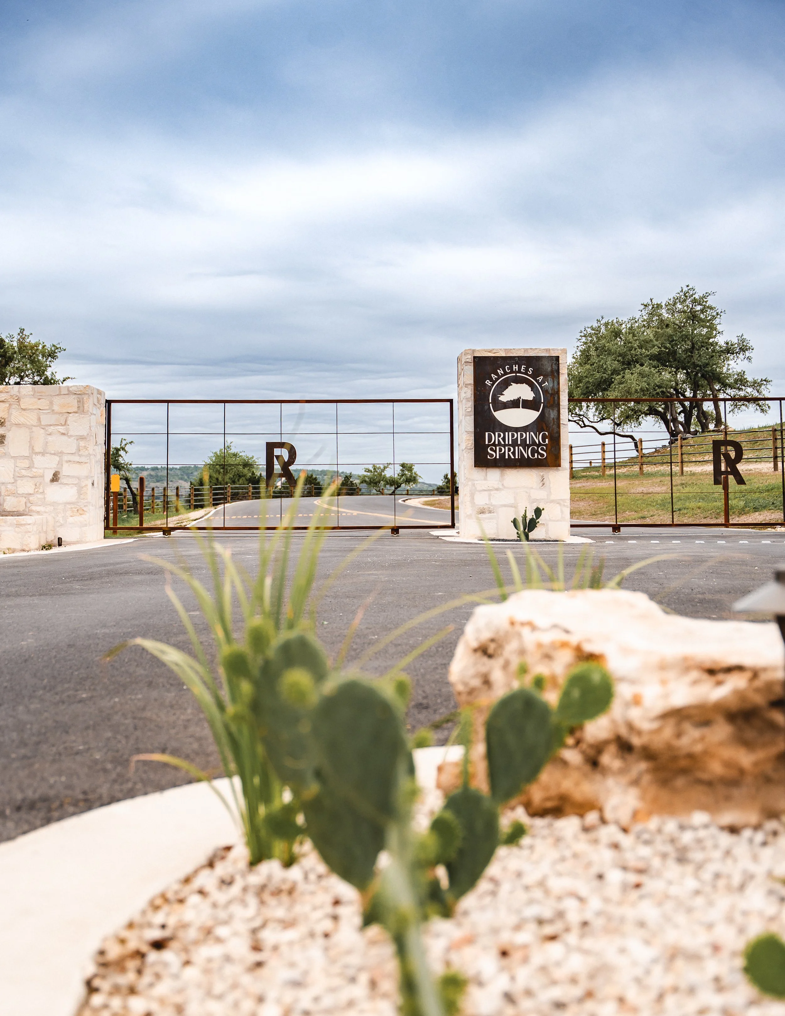 Gated entrance to a RanchesAt luxury ranchette community in the Texas Hill Country