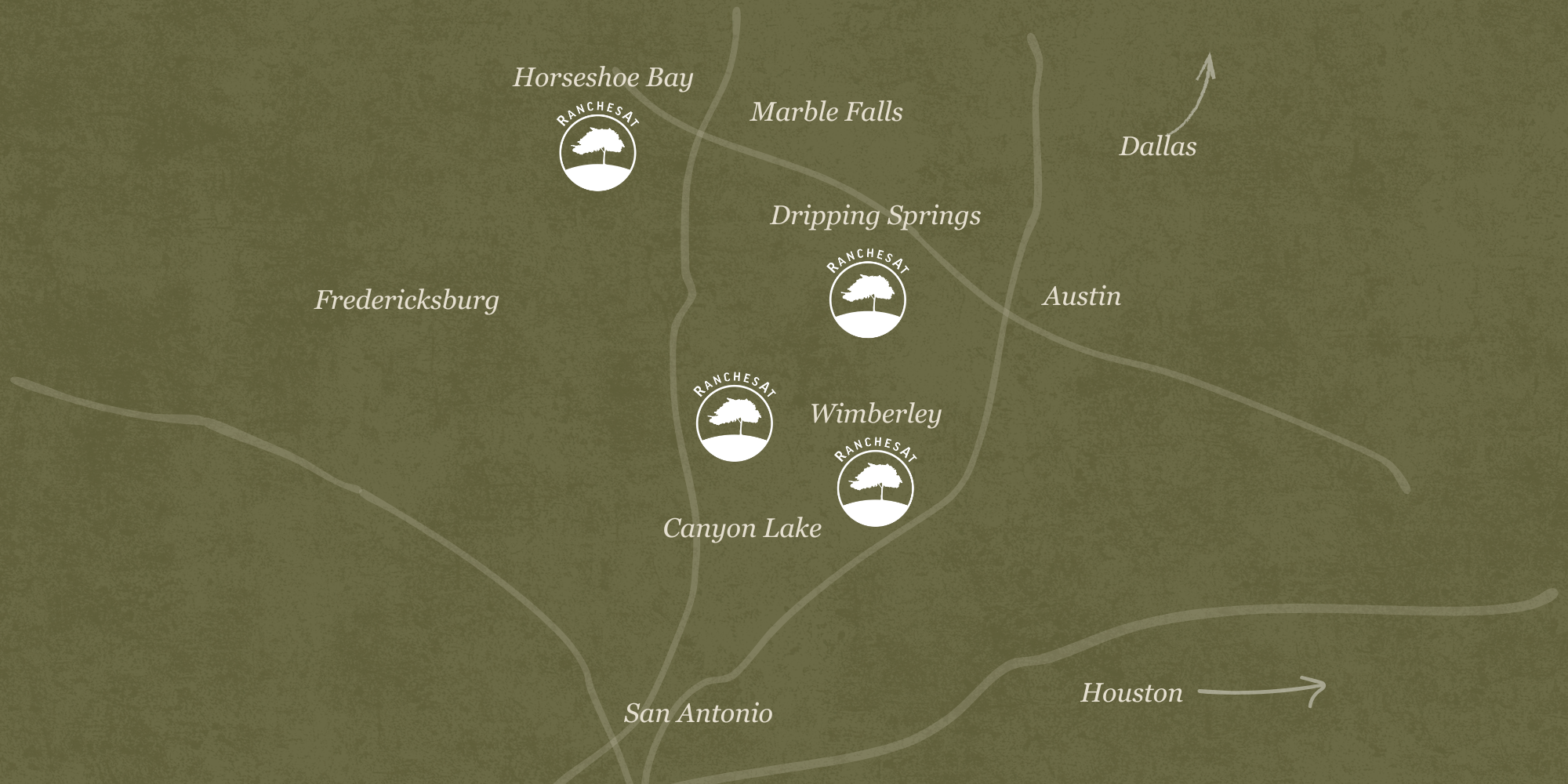 Map of four RanchesAt luxury ranchette communities across the Texas Hill Country near Austin