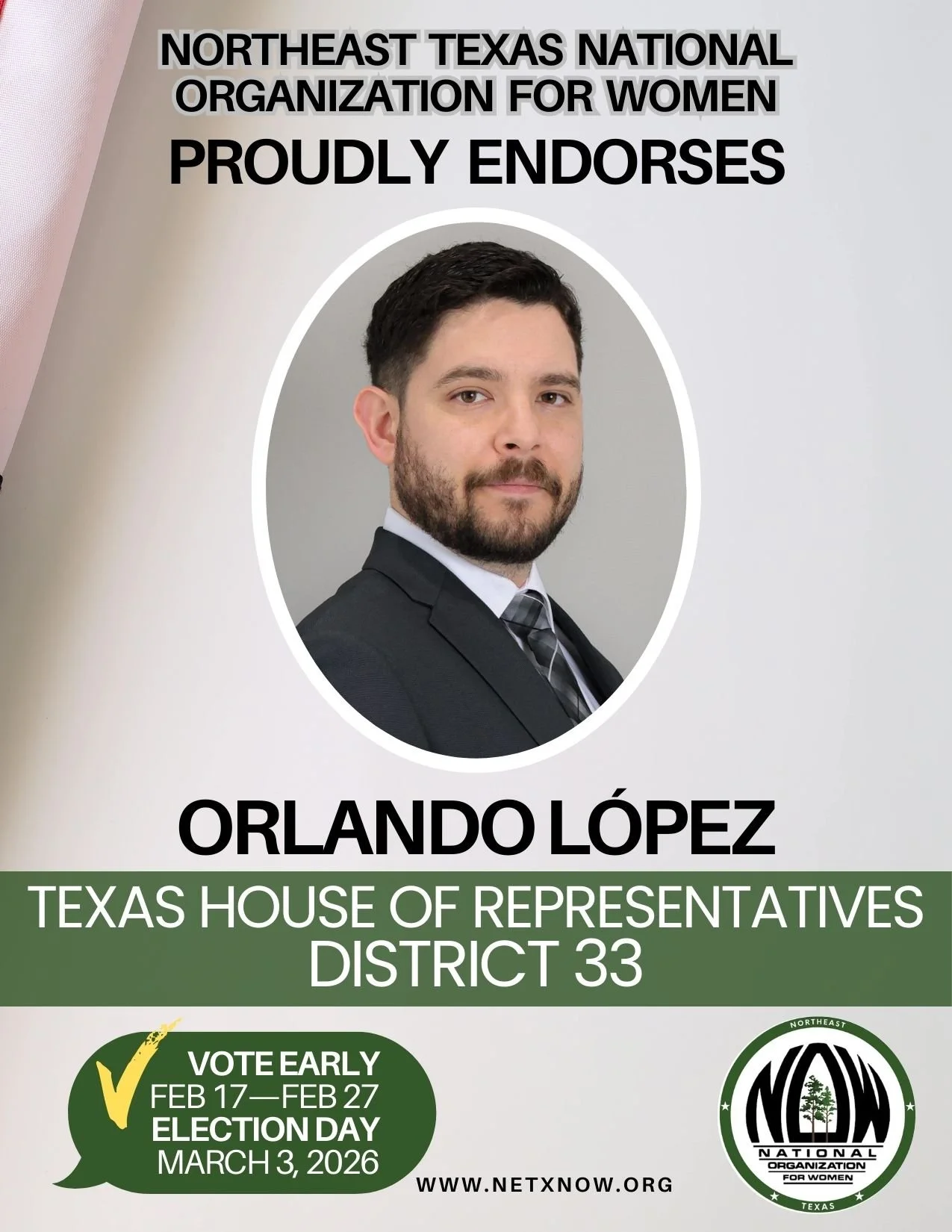 portrait of dark hair light skinned man named Orlando Lopez running for Texas House of Representatives District 33