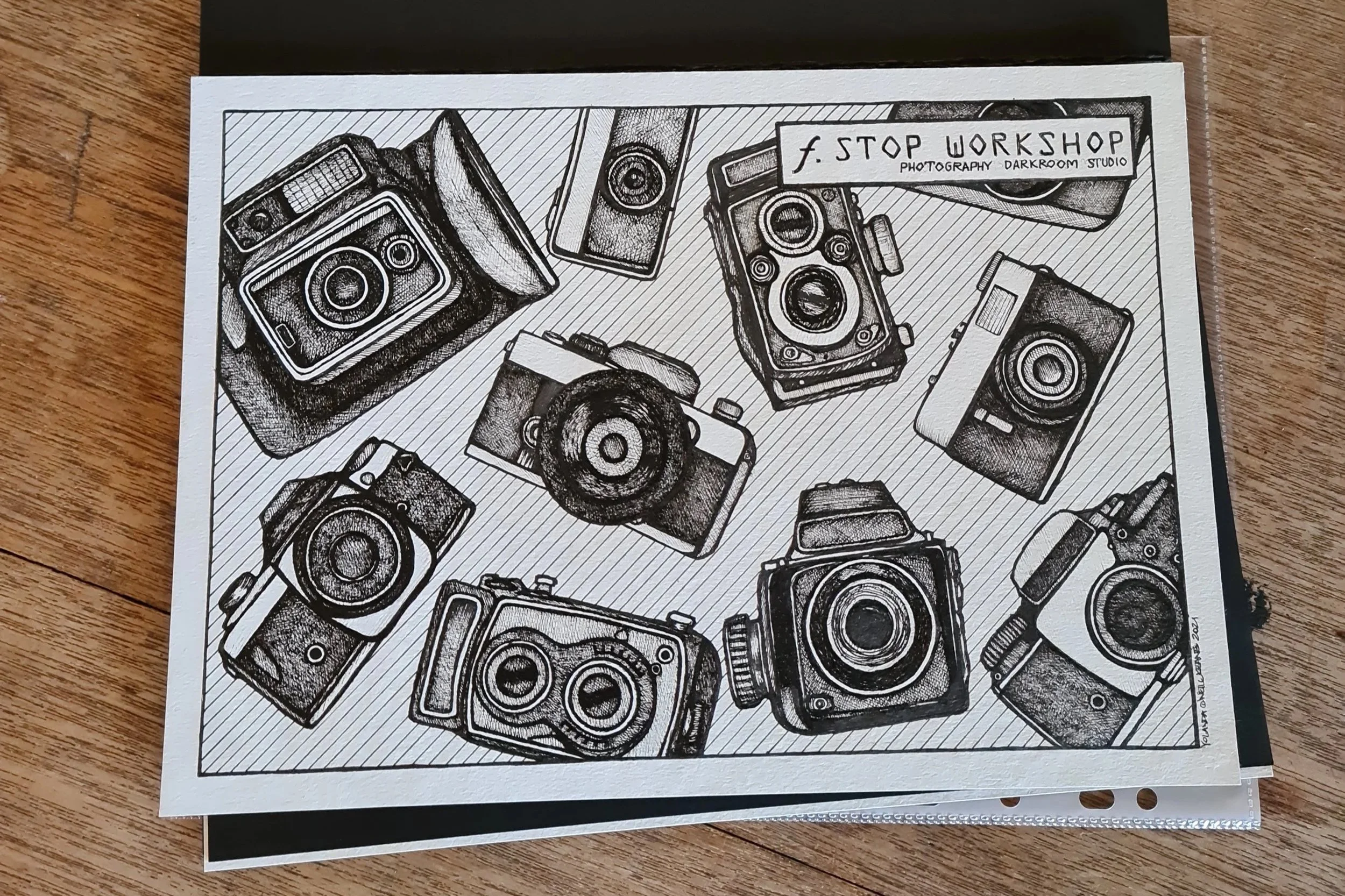 Retro Cameras.
Pigment Pen on Watercolour paper