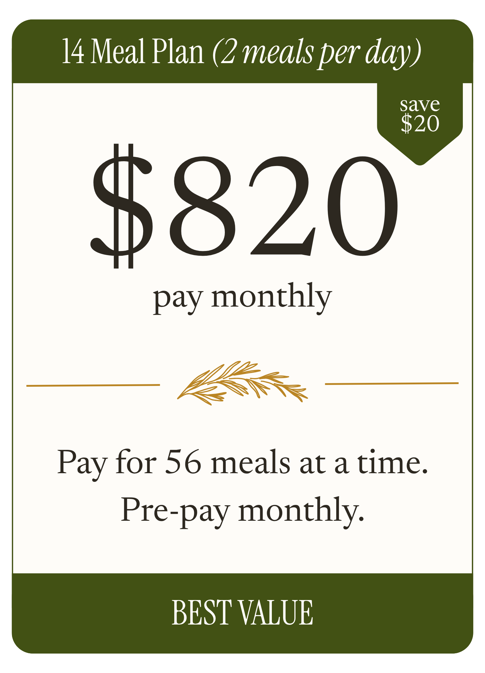 14 Meals, Monthly