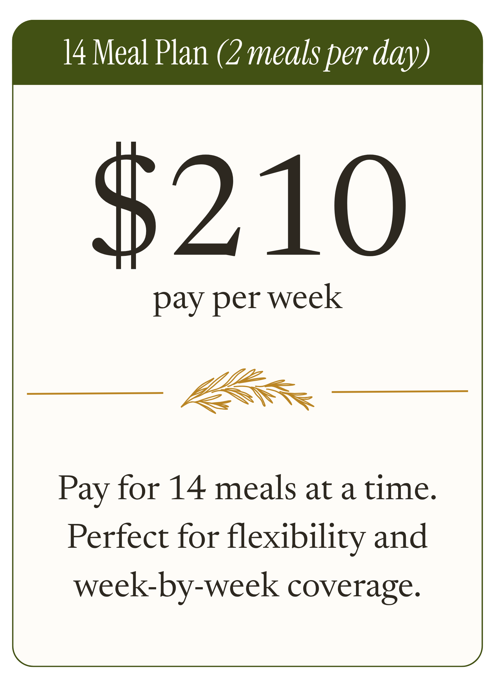 14 Meals, Weekly