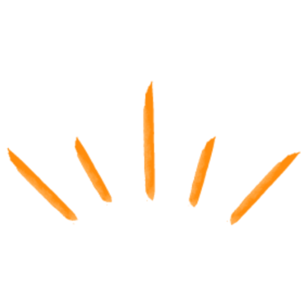 A hand-drawn sunburst with 5 golden yellow lines. Lines 2 and 4 are shorter than lines 1-3-5.