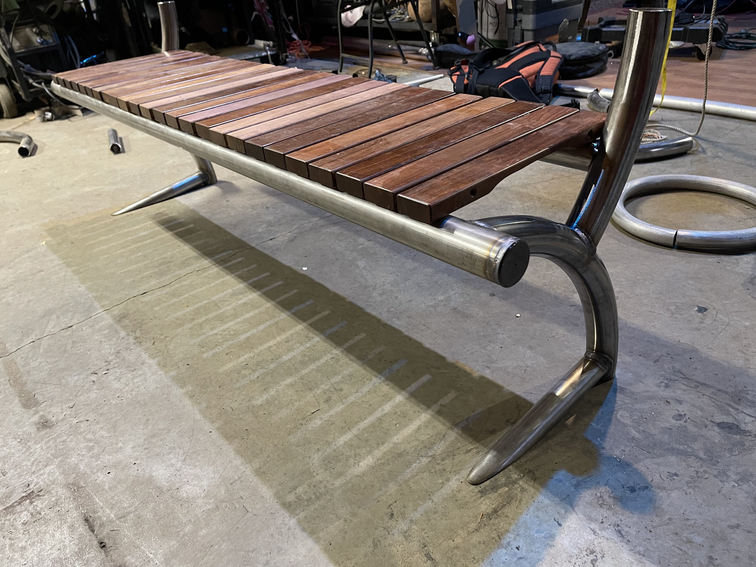 Stainless steel and rosewood bench