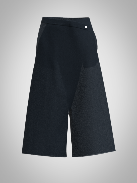 Black wide-leg pants on a gray background.